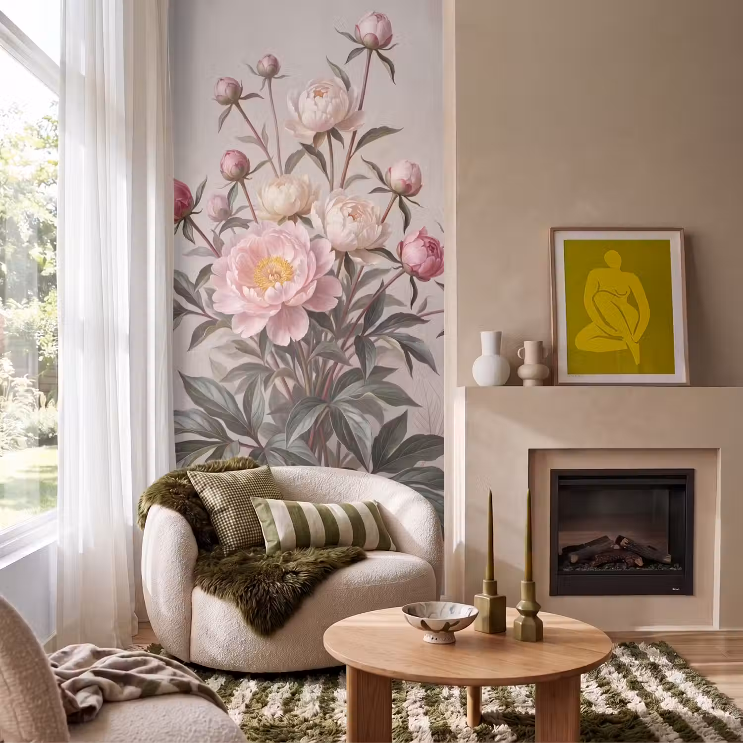 Pioenrozen - Boeket - Roze Behang Vlies klein -sfeer2