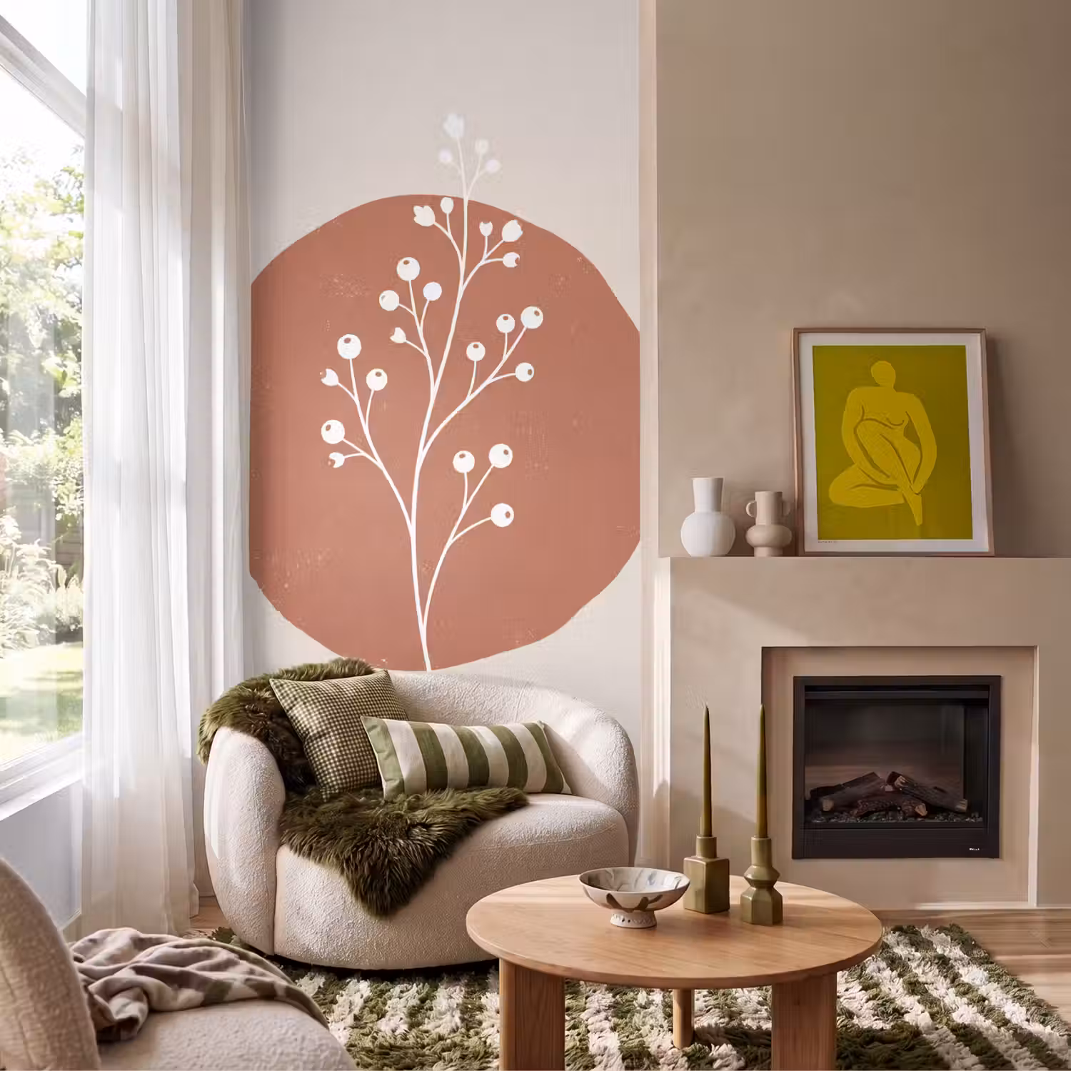 Plant - Tak - Abstract - Modern - Wit Behang Vlies klein -sfeer2