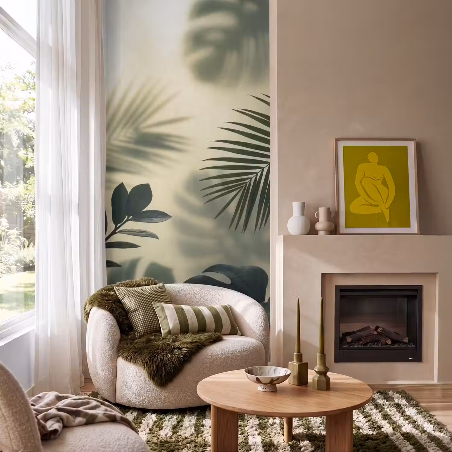 Planten - Bladeren - Schaduwen - Groen - Modern Behang Vlies klein -sfeer2