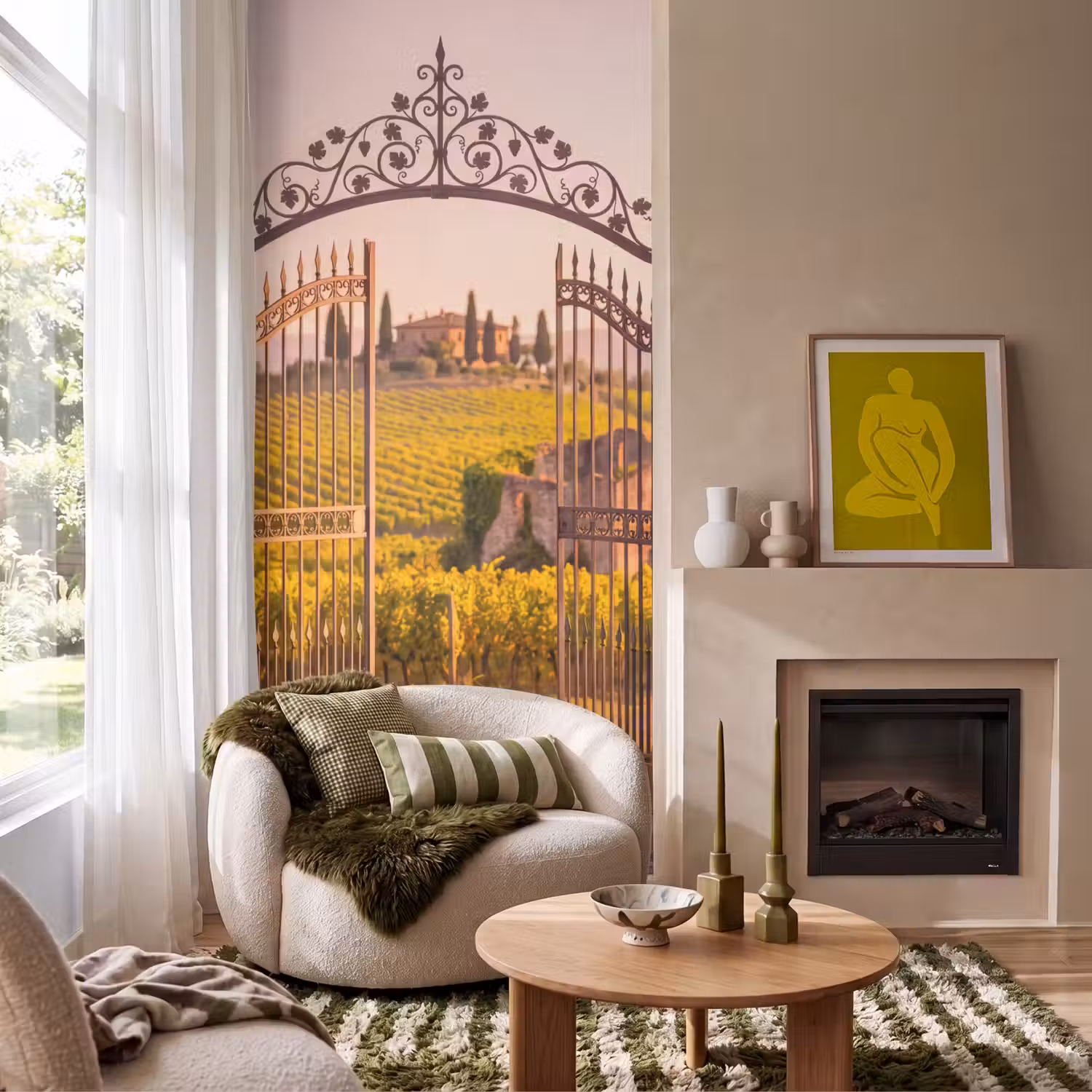 Poort - Landschap - Platteland - Zonlicht - Warm Behang Vlies klein -sfeer2