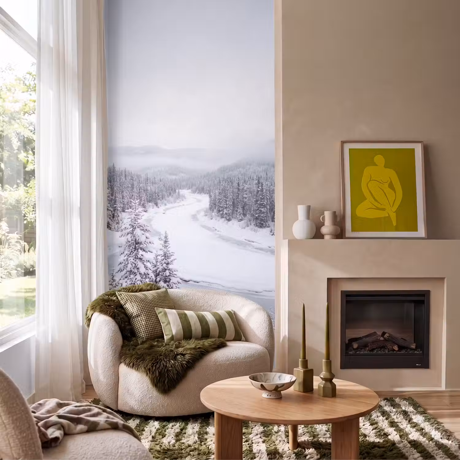 Rivier - Bevroren - Landschap - Winter Behang Vlies klein -sfeer2