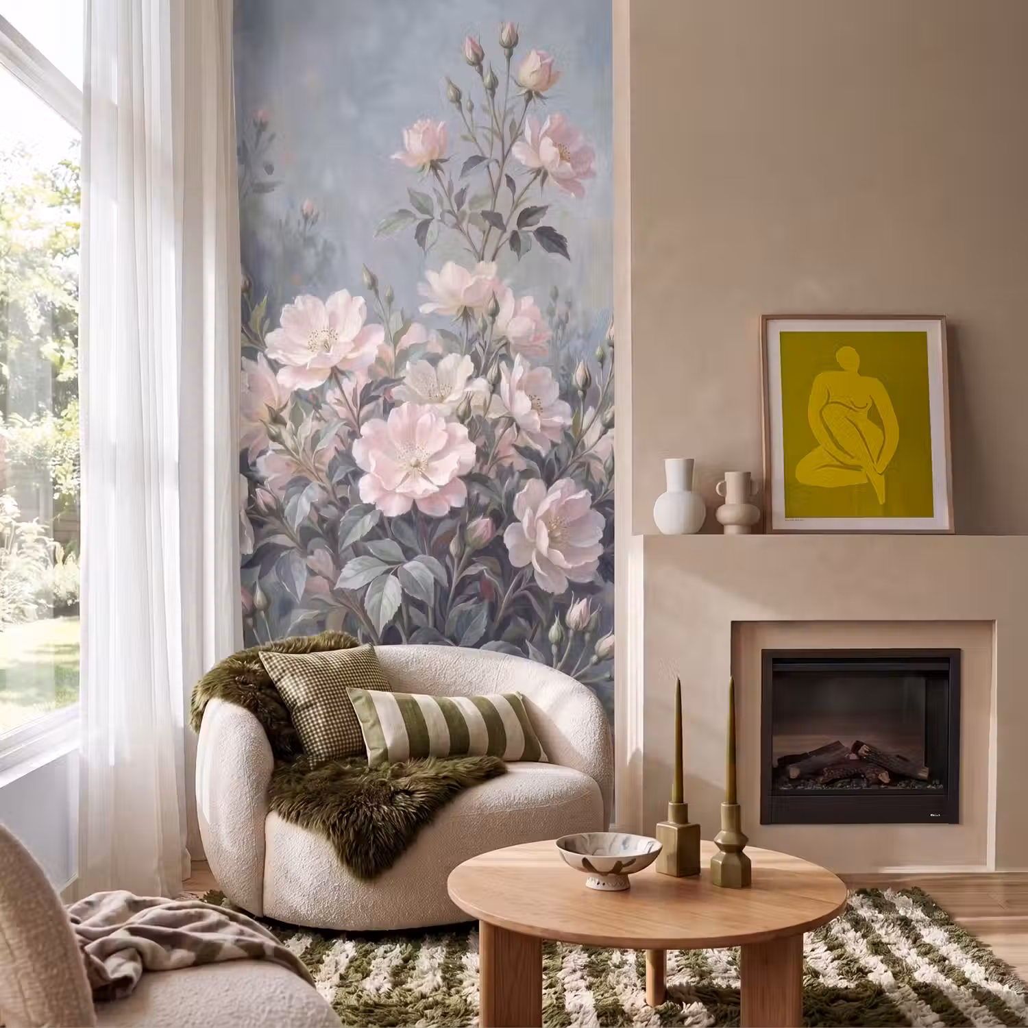 Rozen - Illustratie - Roze Behang Vlies klein -sfeer2
