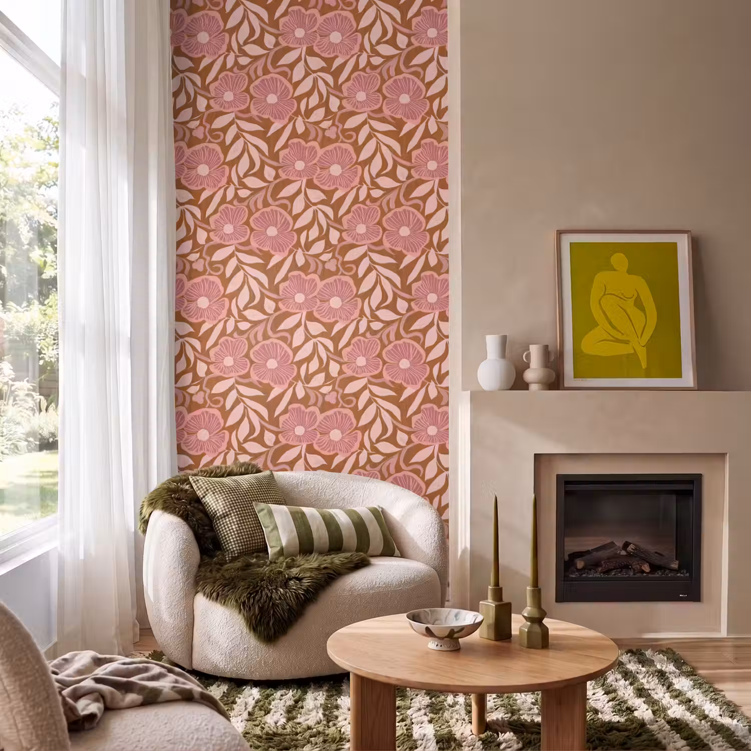 Sfeer - Bloemen - Roze Behang Vlies klein 1076 -sfeer2