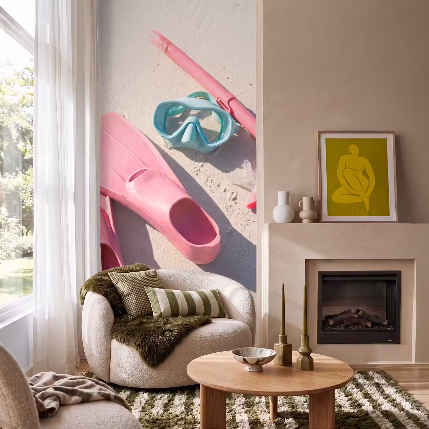 Snorkelset - Strand - Zomer - Roze Behang Vlies klein -sfeer2