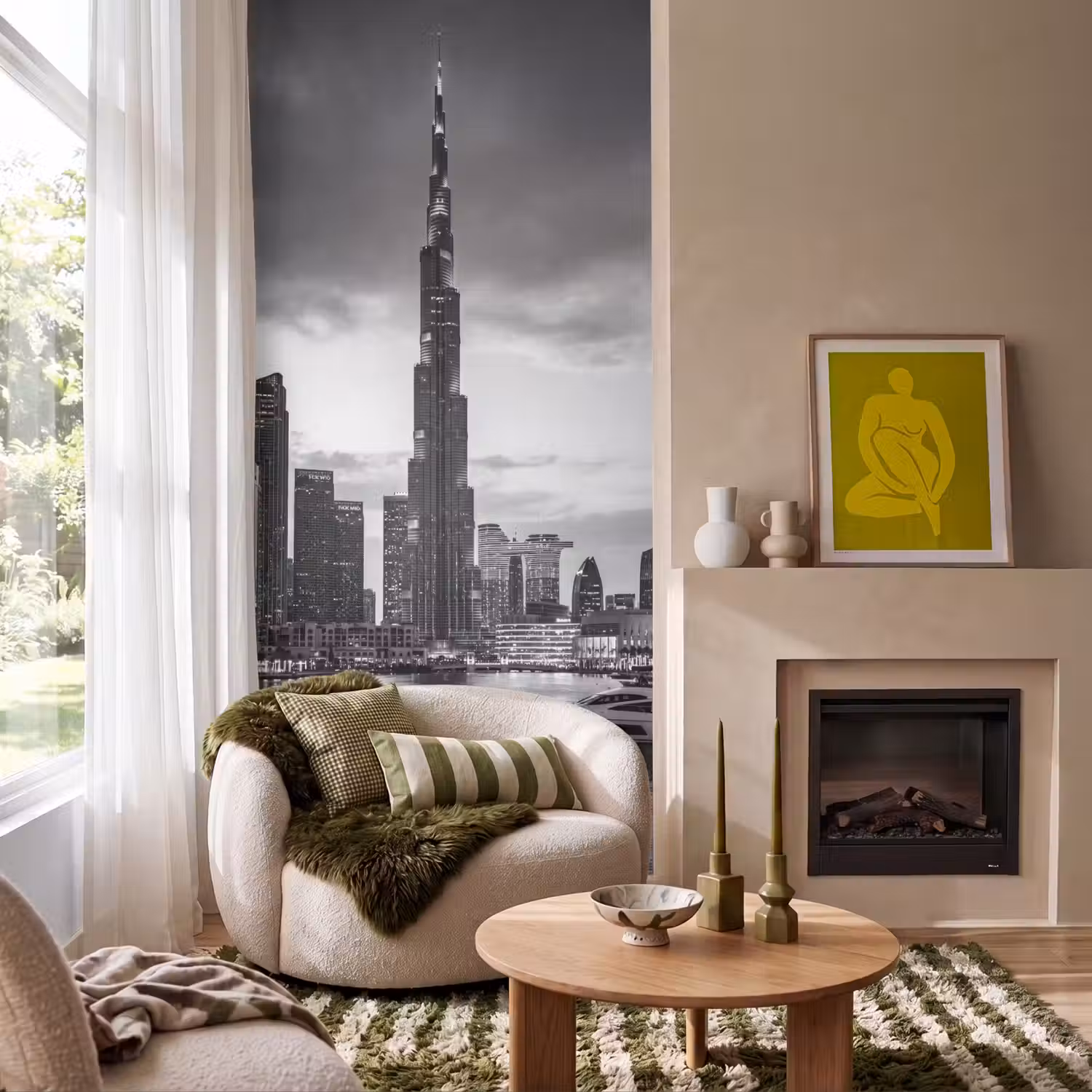 Stad - Skyline - Architectuur - Avond - Zwart-wit Behang Vlies klein -sfeer2