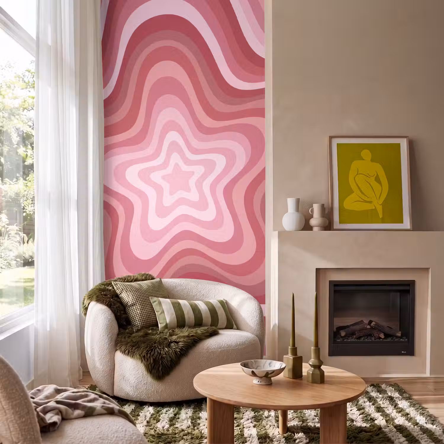 Ster - Golvend - Abstract - Roze Behang Vlies klein -sfeer2