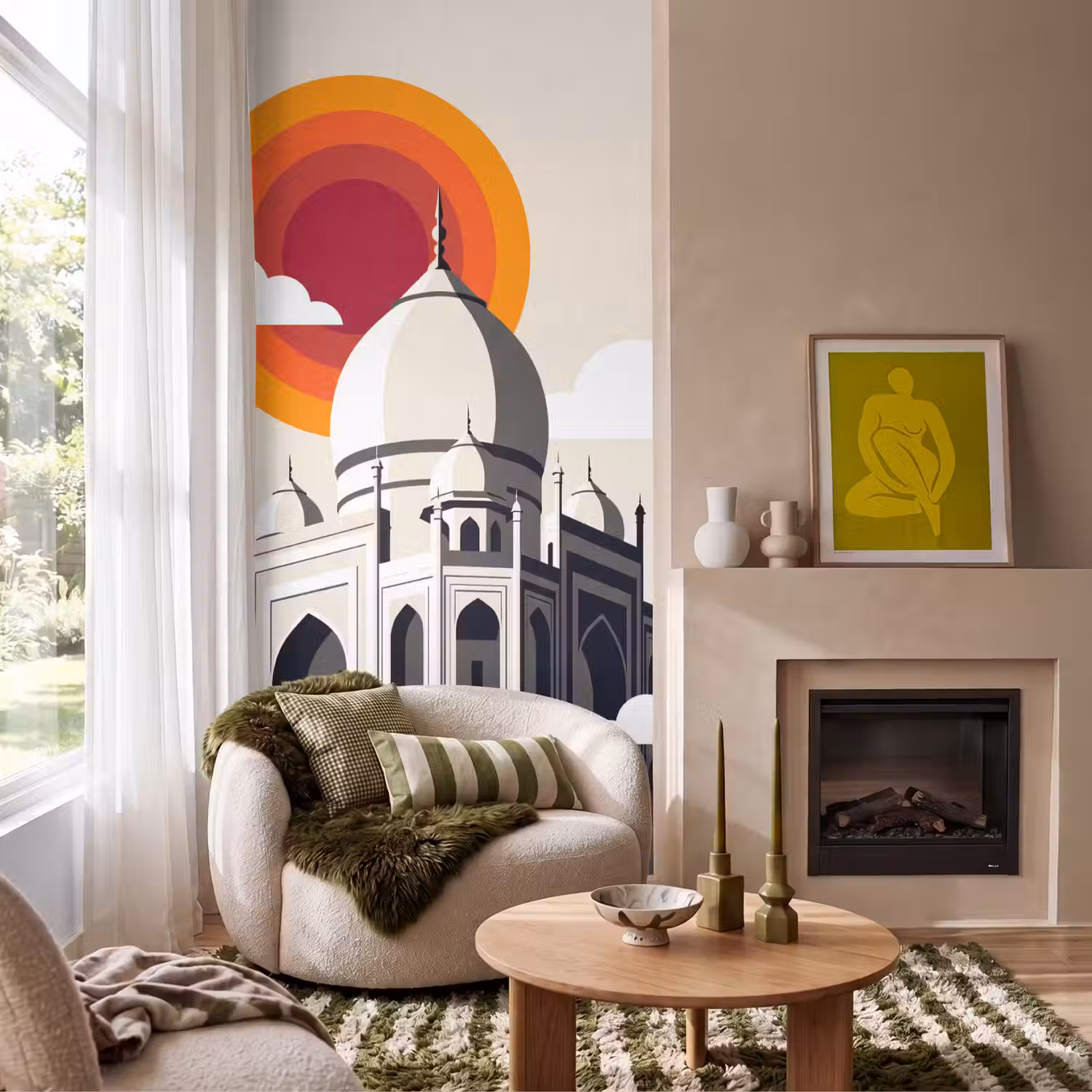 Taj Mahal - Zon - Koepel - Architectuur - India - Grafisch Behang Vlies klein -sfeer2