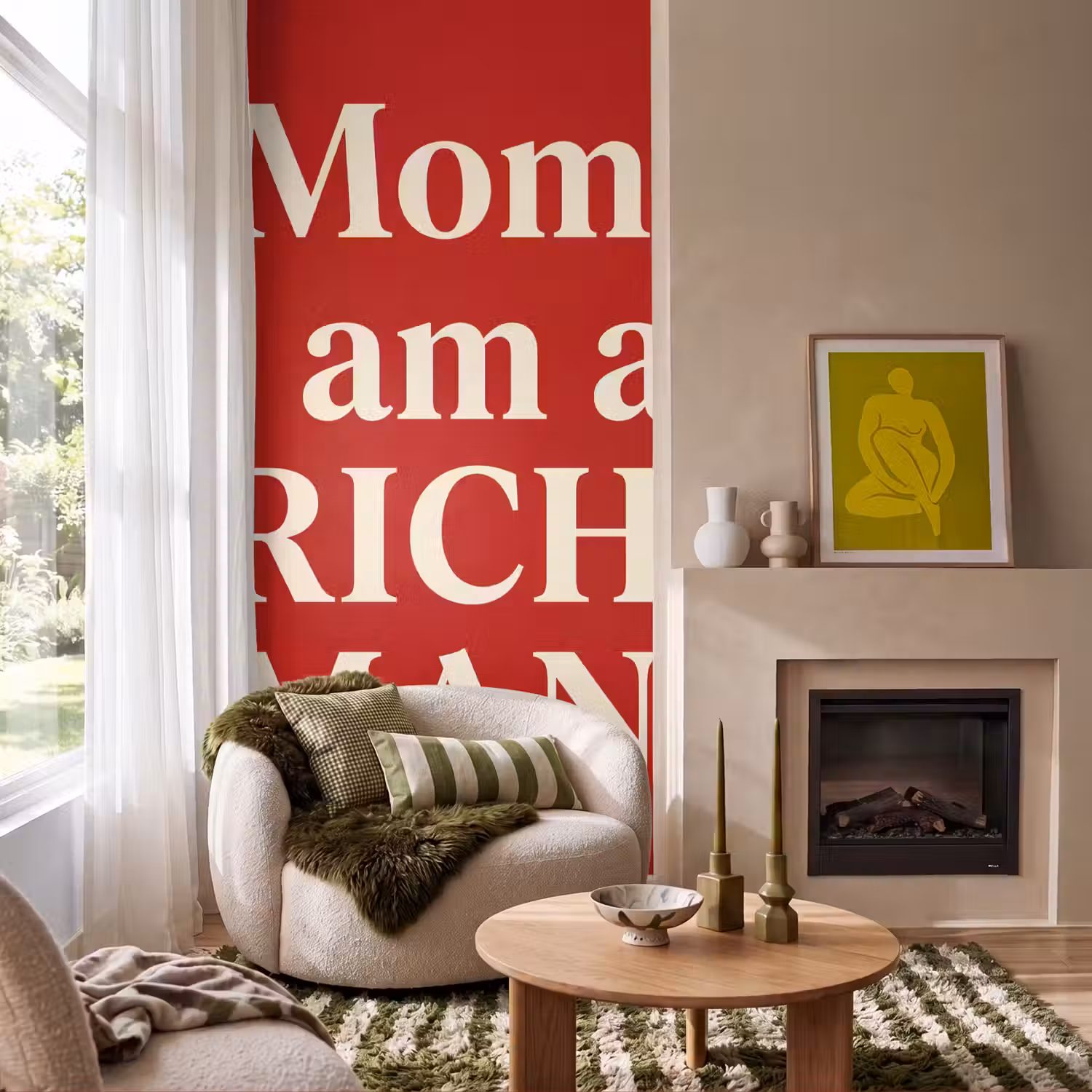 Tekst - Rijkdom - Motivatie - Rood - Modern Behang Vlies klein -sfeer2