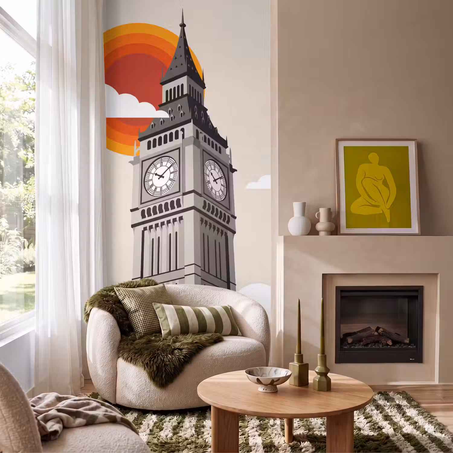 Toren - Klok - Londen - Architectuur - Retro Behang Vlies klein -sfeer2