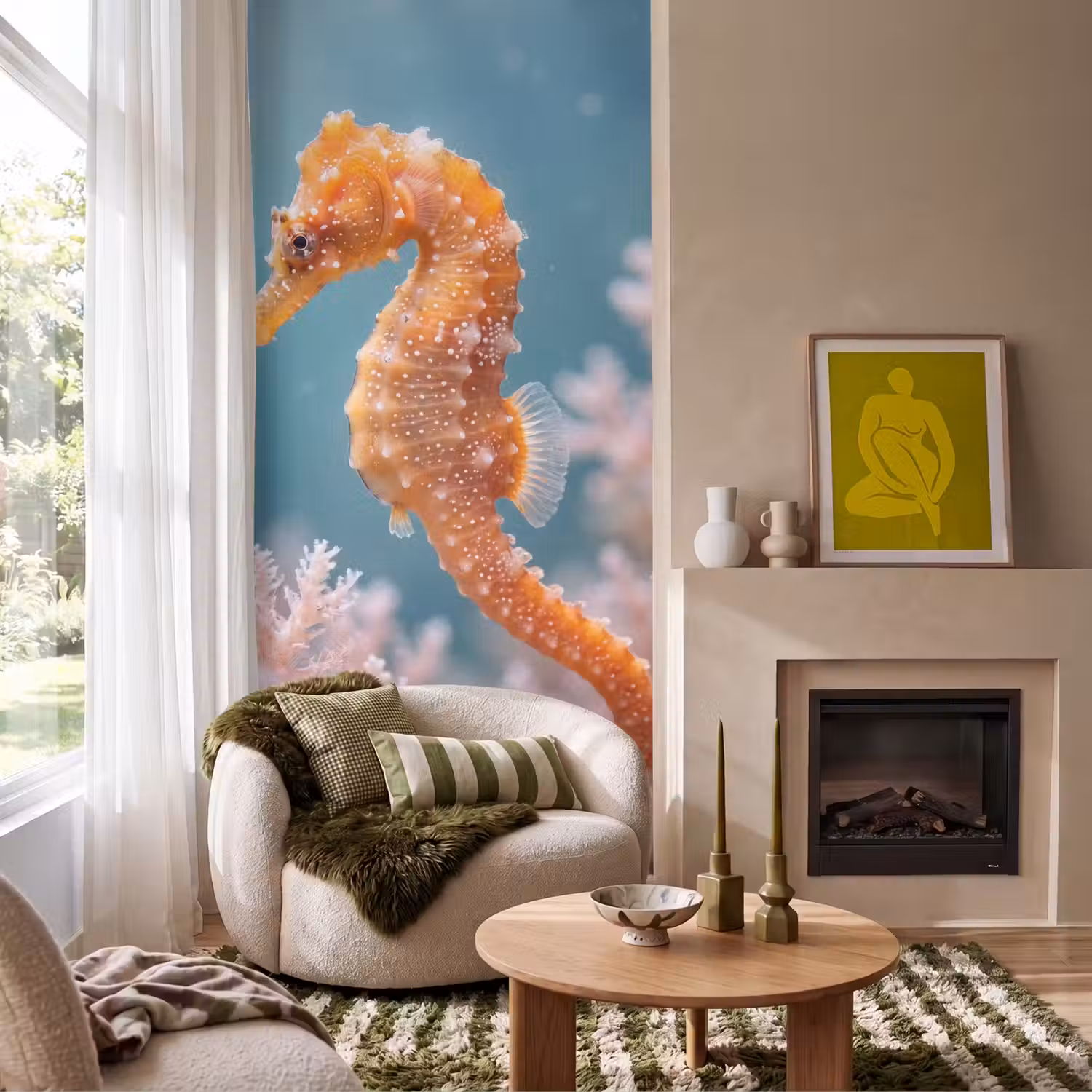 Vis - Koraal - Oceaan - Macro - Oranje Behang Vlies klein -sfeer2