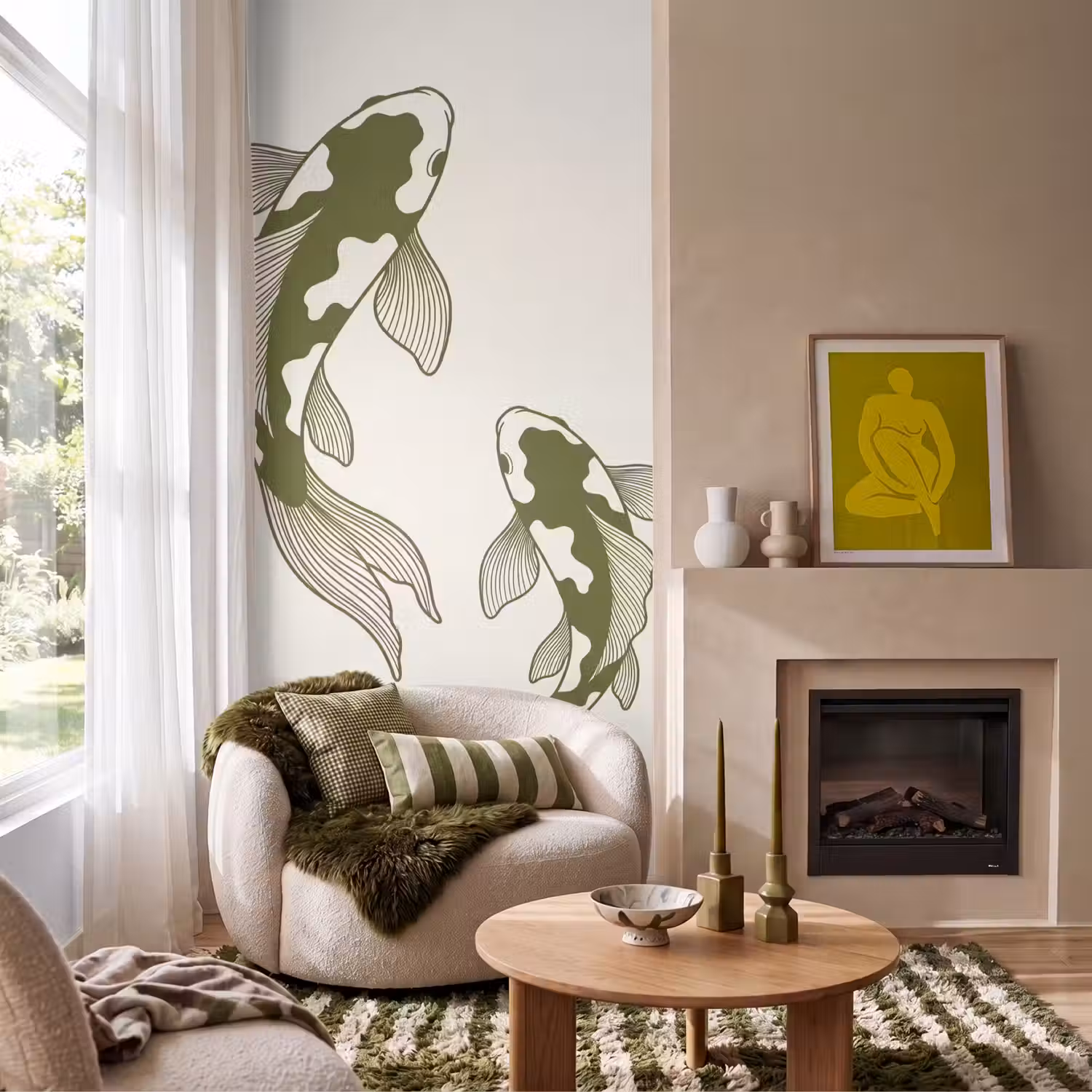 Vis - Zwemmend - Groen - Abstract - Dieren Behang Vlies klein -sfeer2