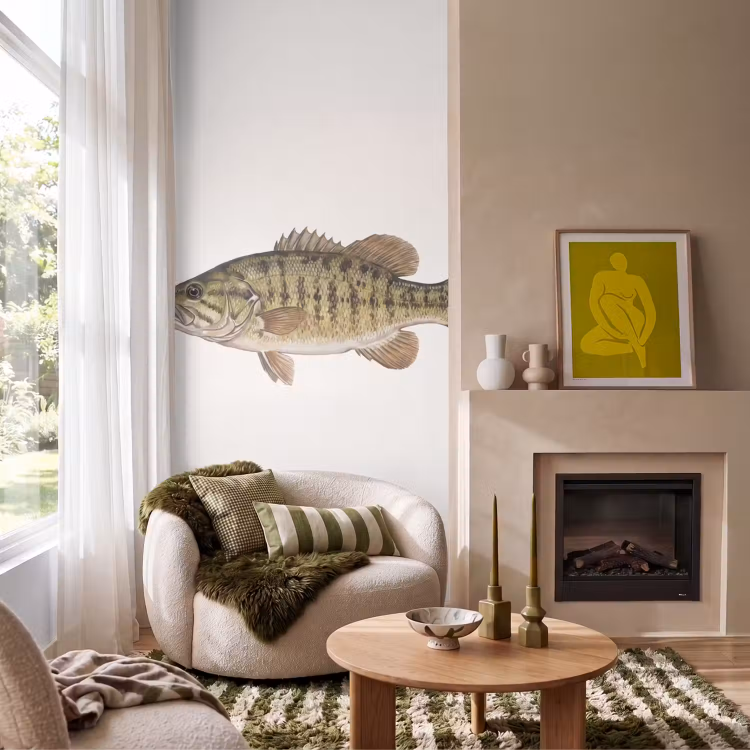 Vissen - Natuur - Vintage Behang Vlies klein -sfeer2