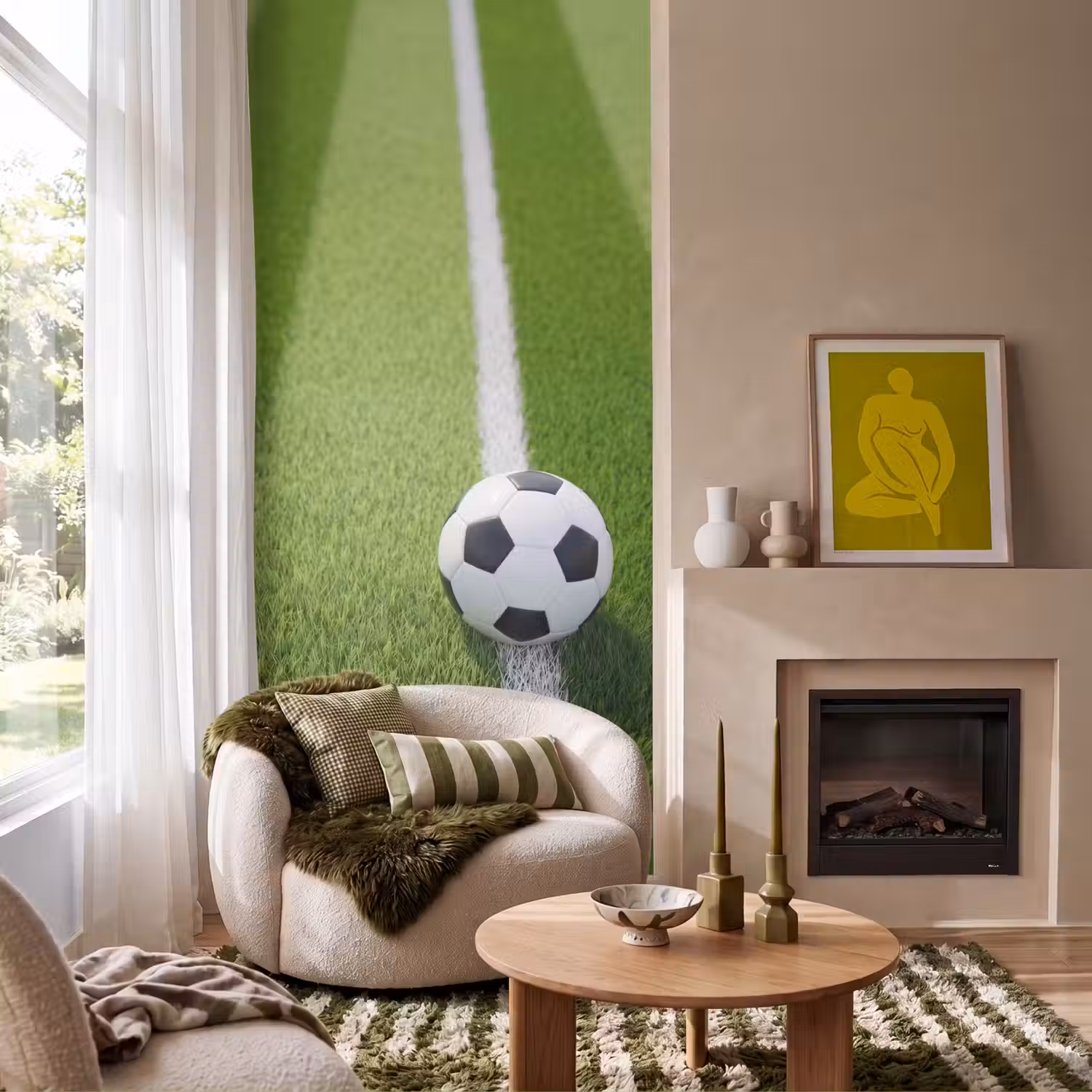 Voetbal - Grasveld - Sport - Groen Behang Vlies klein -sfeer2