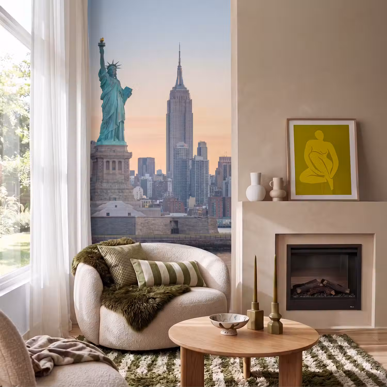 Vrijheidsbeeld - New York - Zonsopgang - Stad - Architectuur Behang Vlies klein -sfeer2