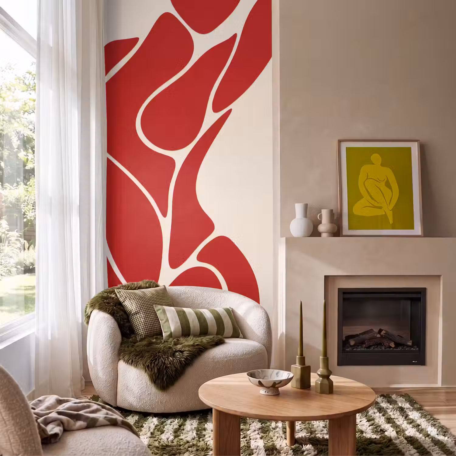 Vrouw - Figuur - Abstract - Modern - Rood Behang Vlies klein -sfeer2