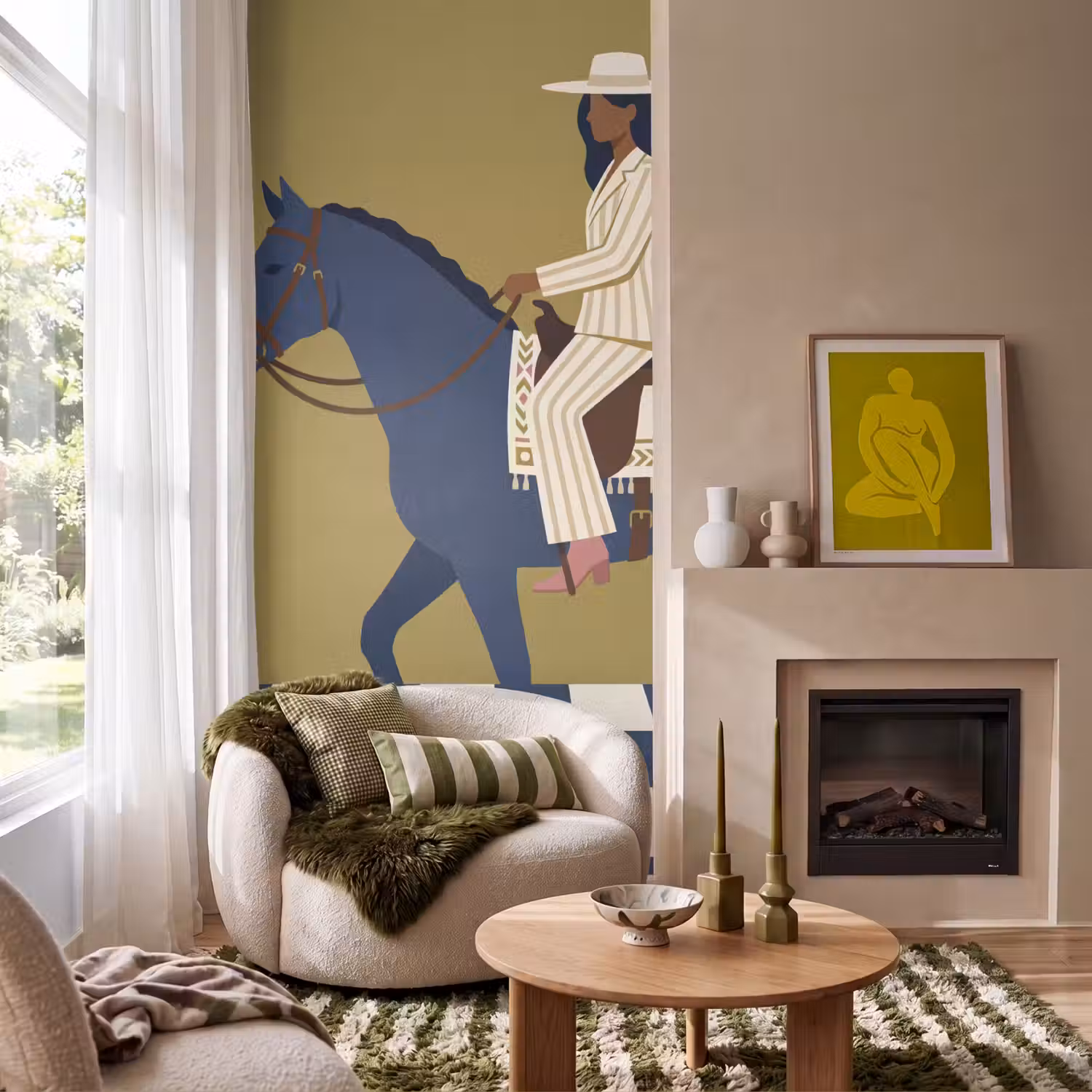 Vrouw - Paard - Rijden - Modern - Abstract Behang Vlies klein -sfeer2