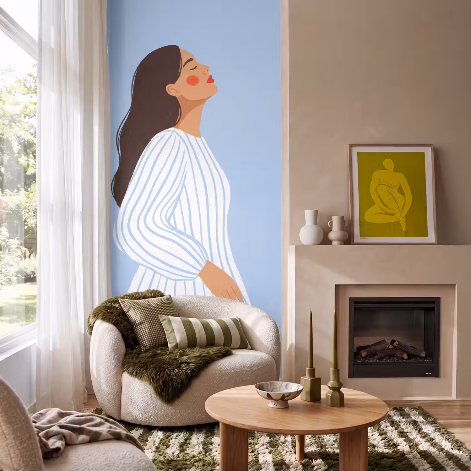 Vrouw - Profiel - Rust - Modern - Illustratie Behang Vlies klein -sfeer2