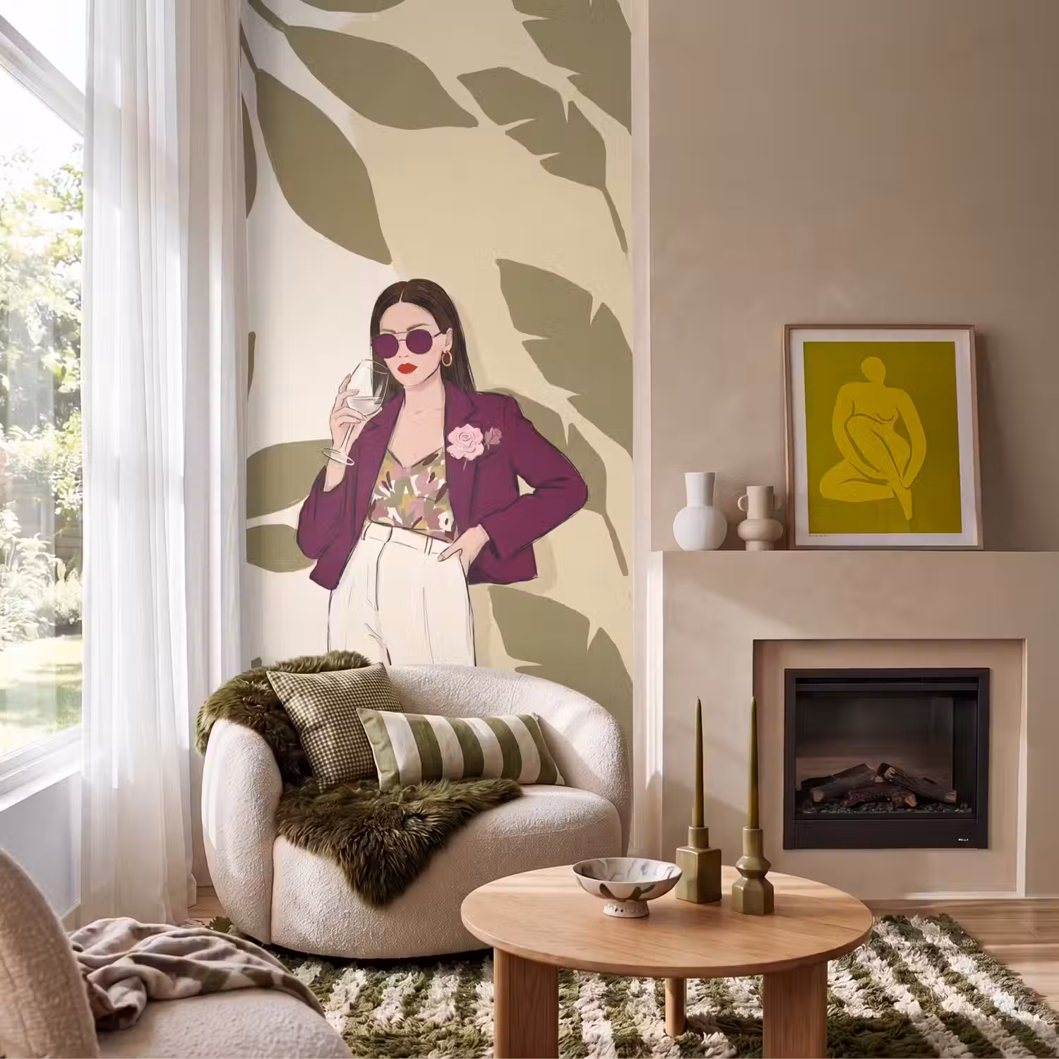 Vrouw - Wijn - Portret - Mode - Modern Behang Vlies klein -sfeer2
