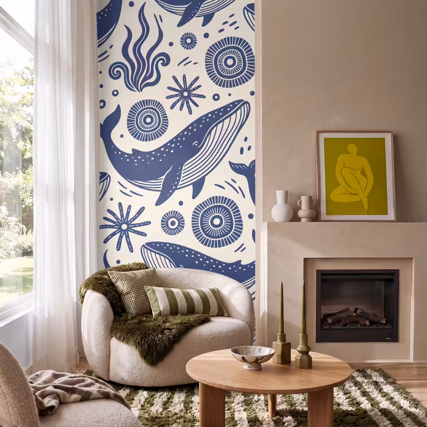 Walvis - Onderwater - Dieren - Abstract - Blauw Behang Vlies klein -sfeer2