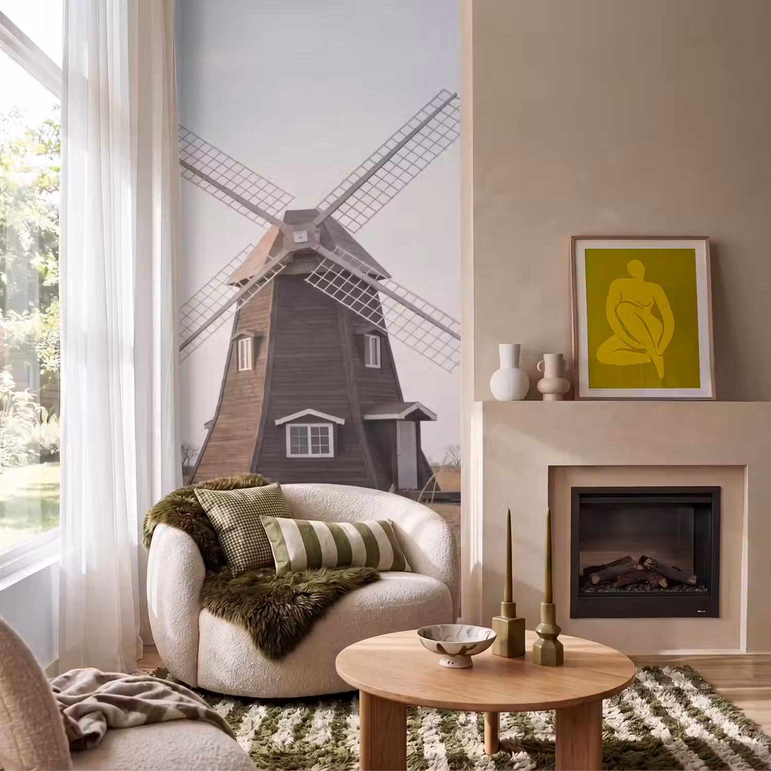 Windmolens - Landschap - Veld Behang Vlies klein -sfeer2