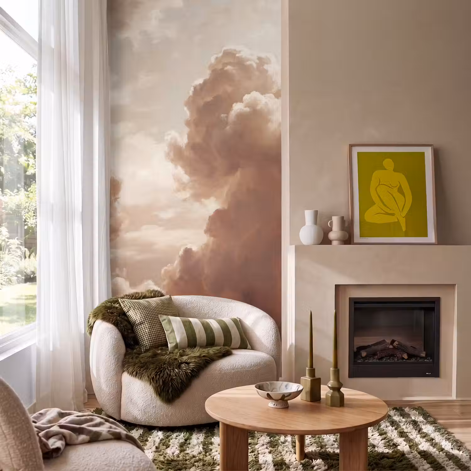 Wolken - Lucht - Natuur - Modern - Bruin Behang Vlies klein -sfeer2
