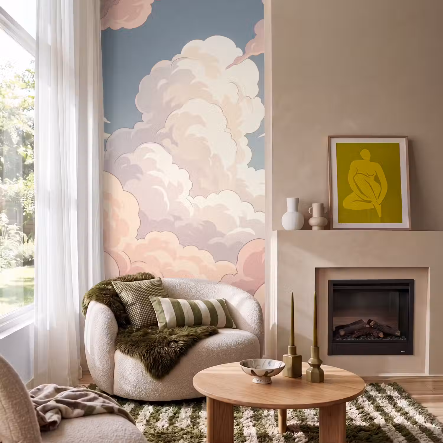 Wolken - Lucht - Natuur - Pastel - Roze Behang Vlies klein -sfeer2