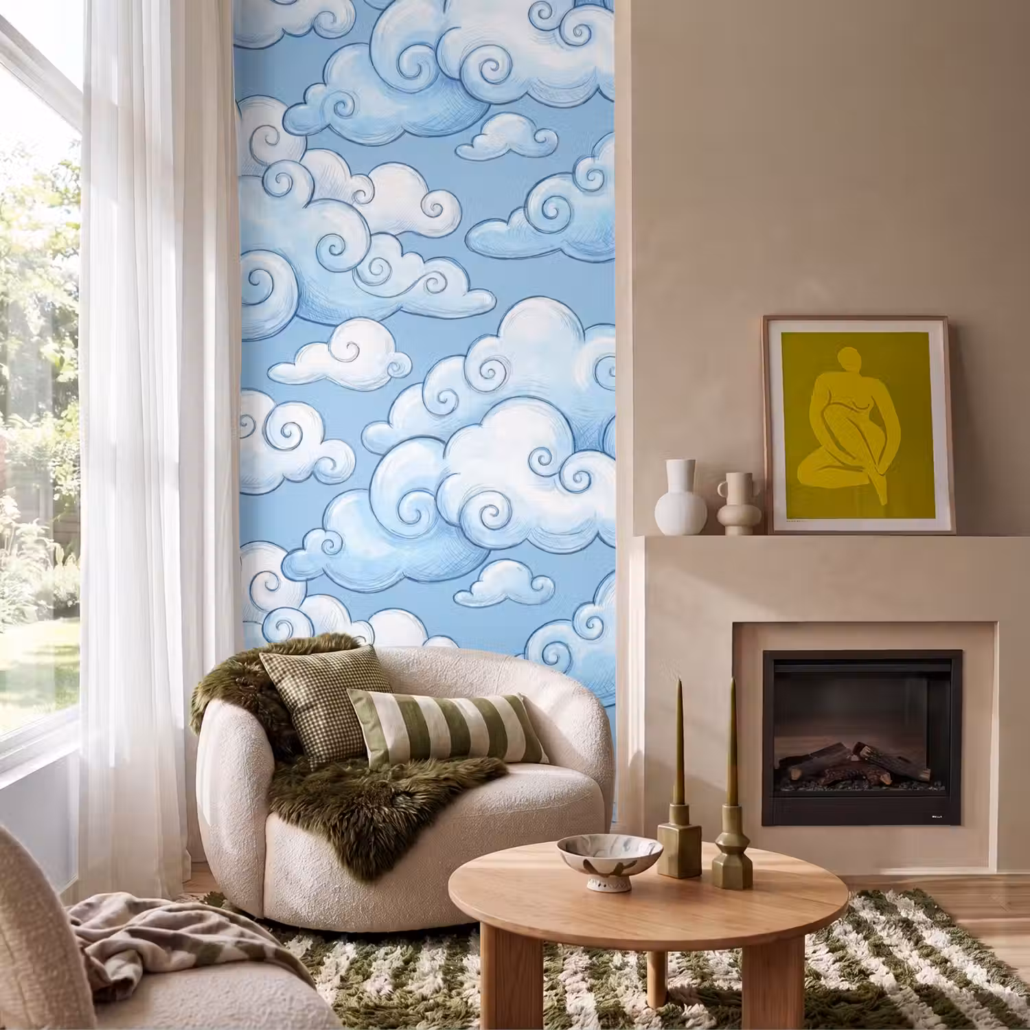 Wolken - Patroon - Hemel - Illustratie - Wit Behang Vlies klein -sfeer2