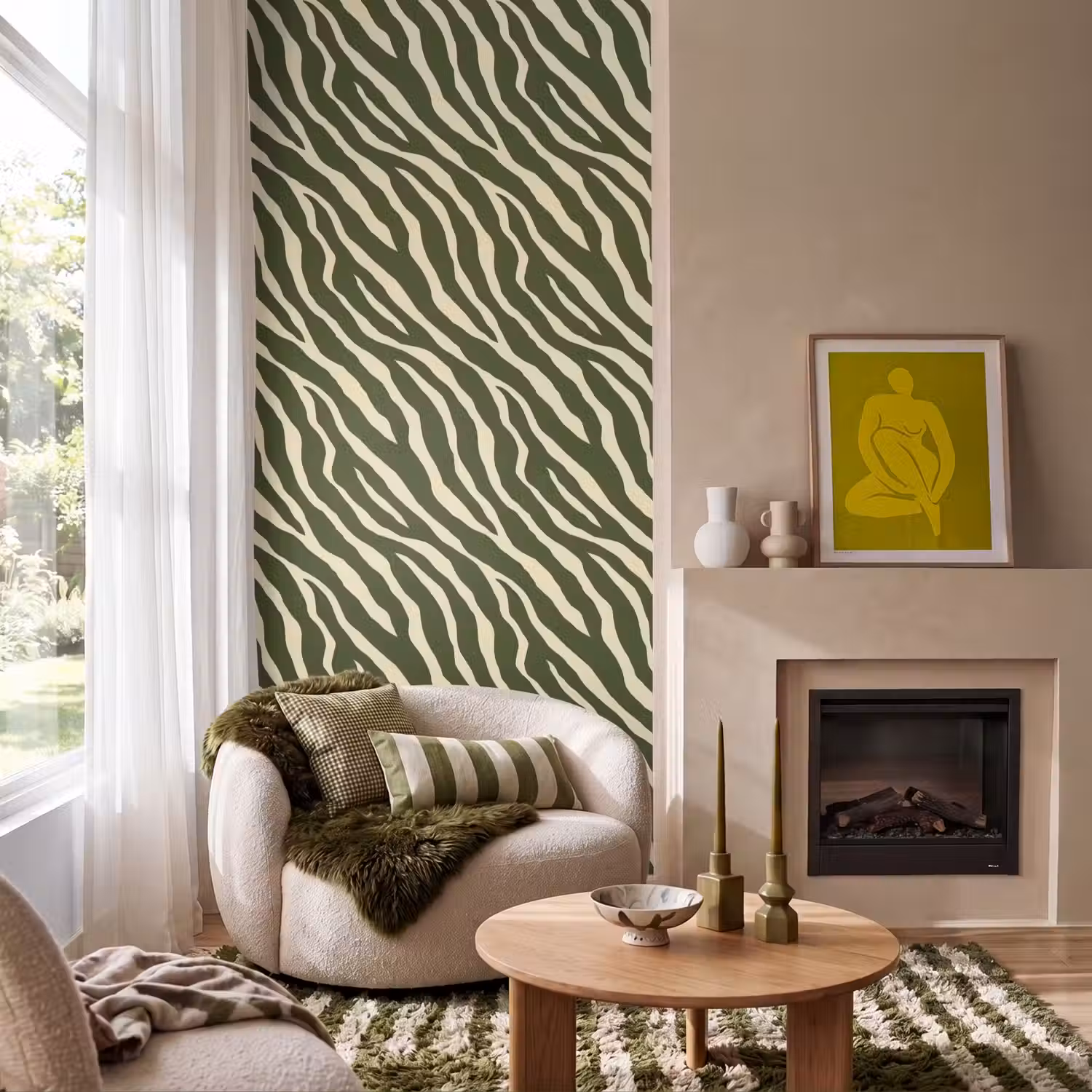 Zebra - Patroon - Groen Behang Vlies klein 1076 -sfeer2