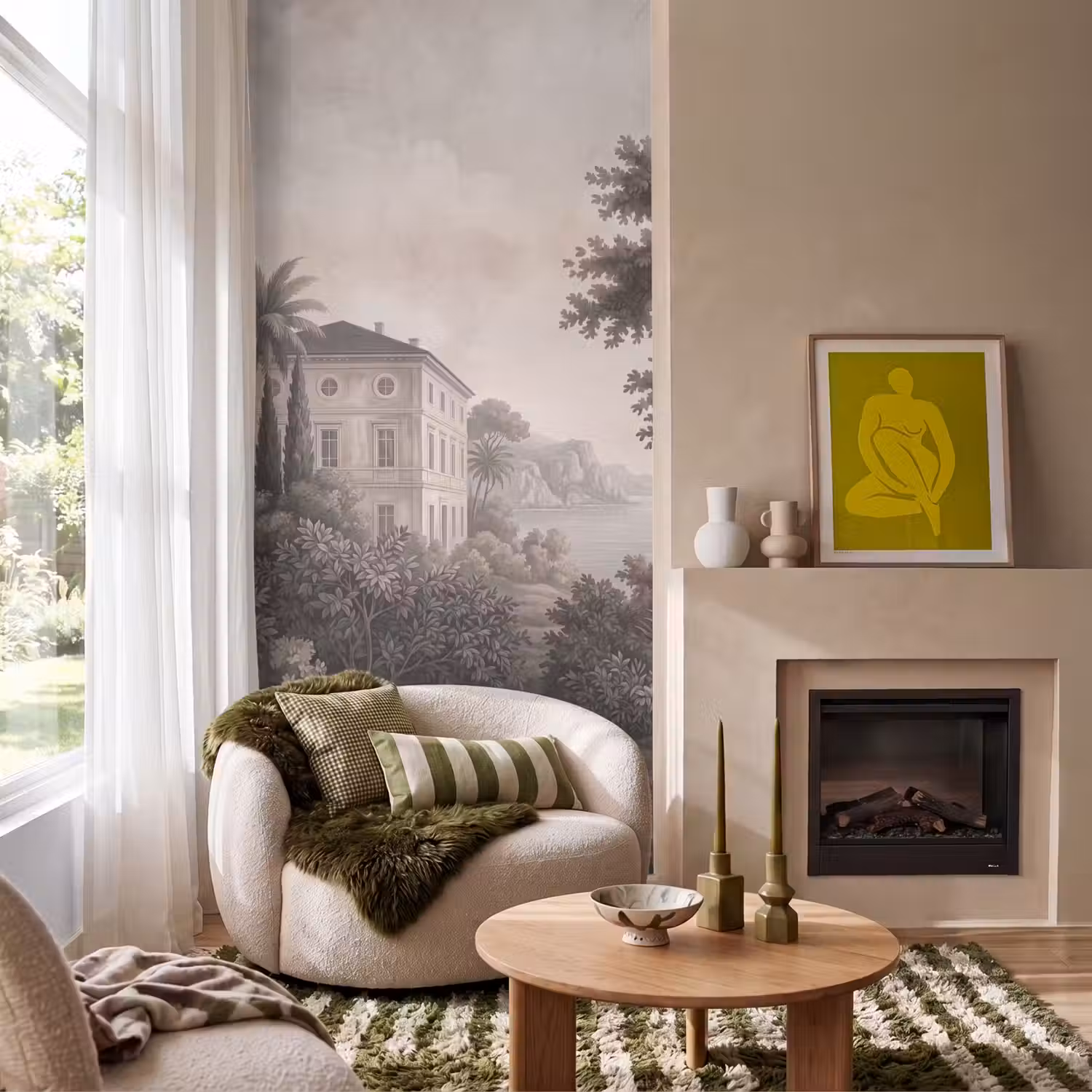 Zee - Villa - Beige Behang Vlies klein -sfeer2