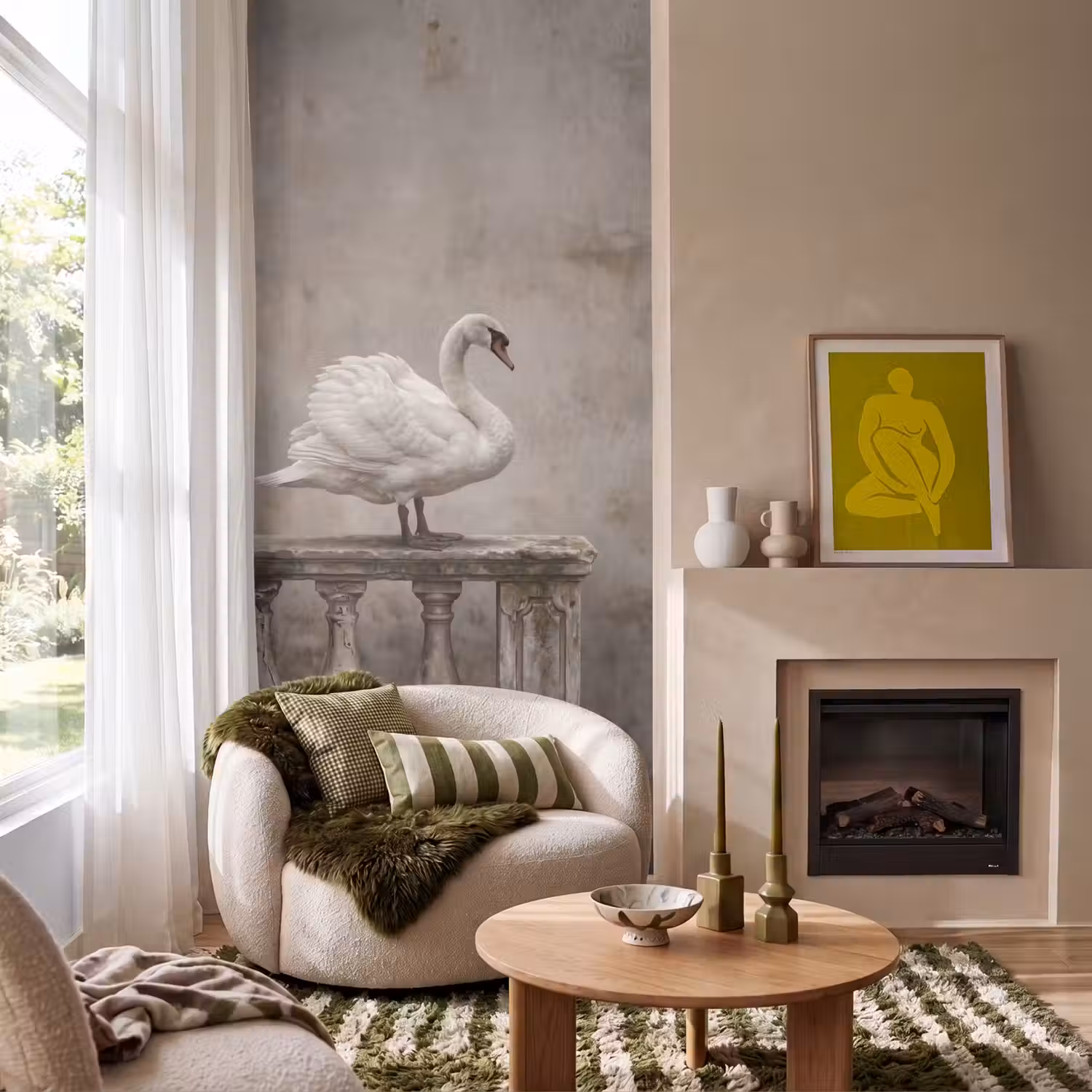 Zwaan - Elegant - Dieren - Wit Behang Vlies klein -sfeer2
