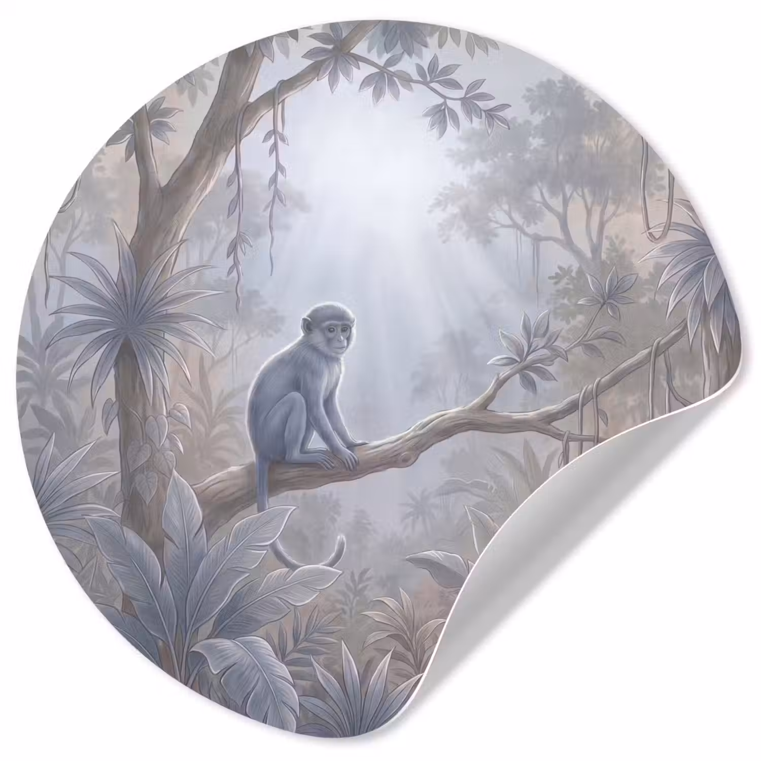 Aap - Boom - Jungle - Natuur - Grijs Wandcirkel behangsticker klein -3d