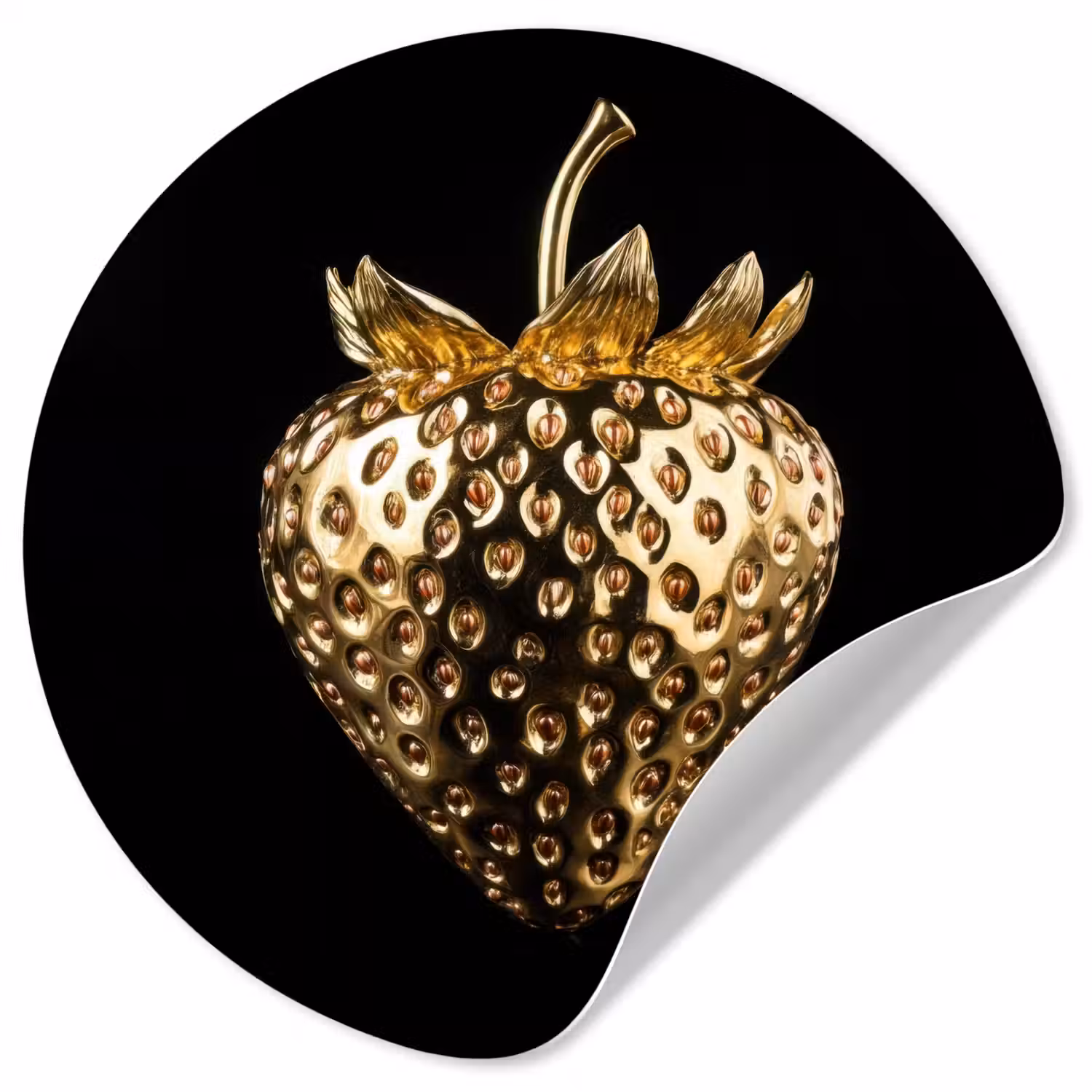 Aardbei - Goud - Zwart - Chrome Wandcirkel behangsticker klein -3d