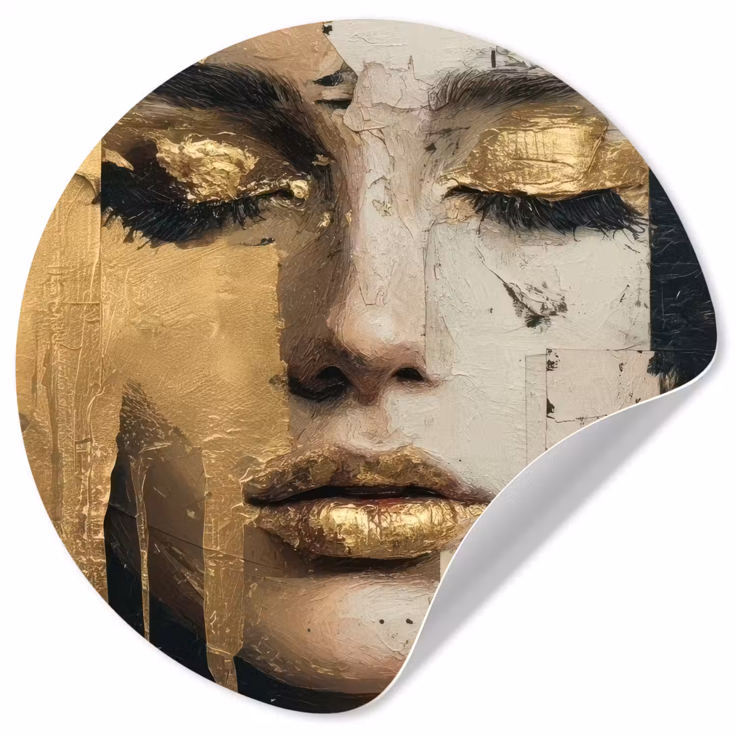 Abstract - Goud - Gezicht - Lippen Wandcirkel behangsticker klein -3d