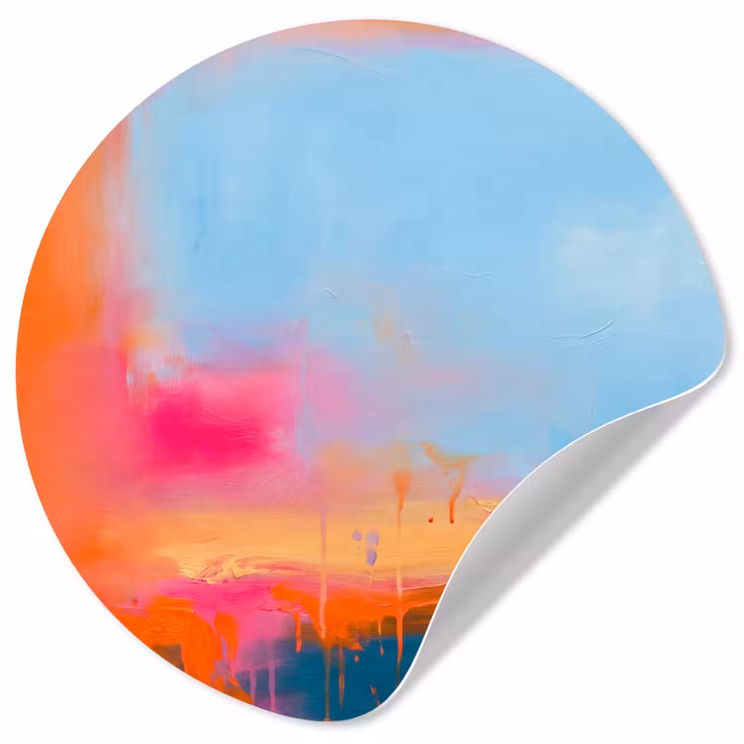 Abstract - Kleurvlakken - Modern - Oranje - Blauw Wandcirkel behangsticker klein -3d