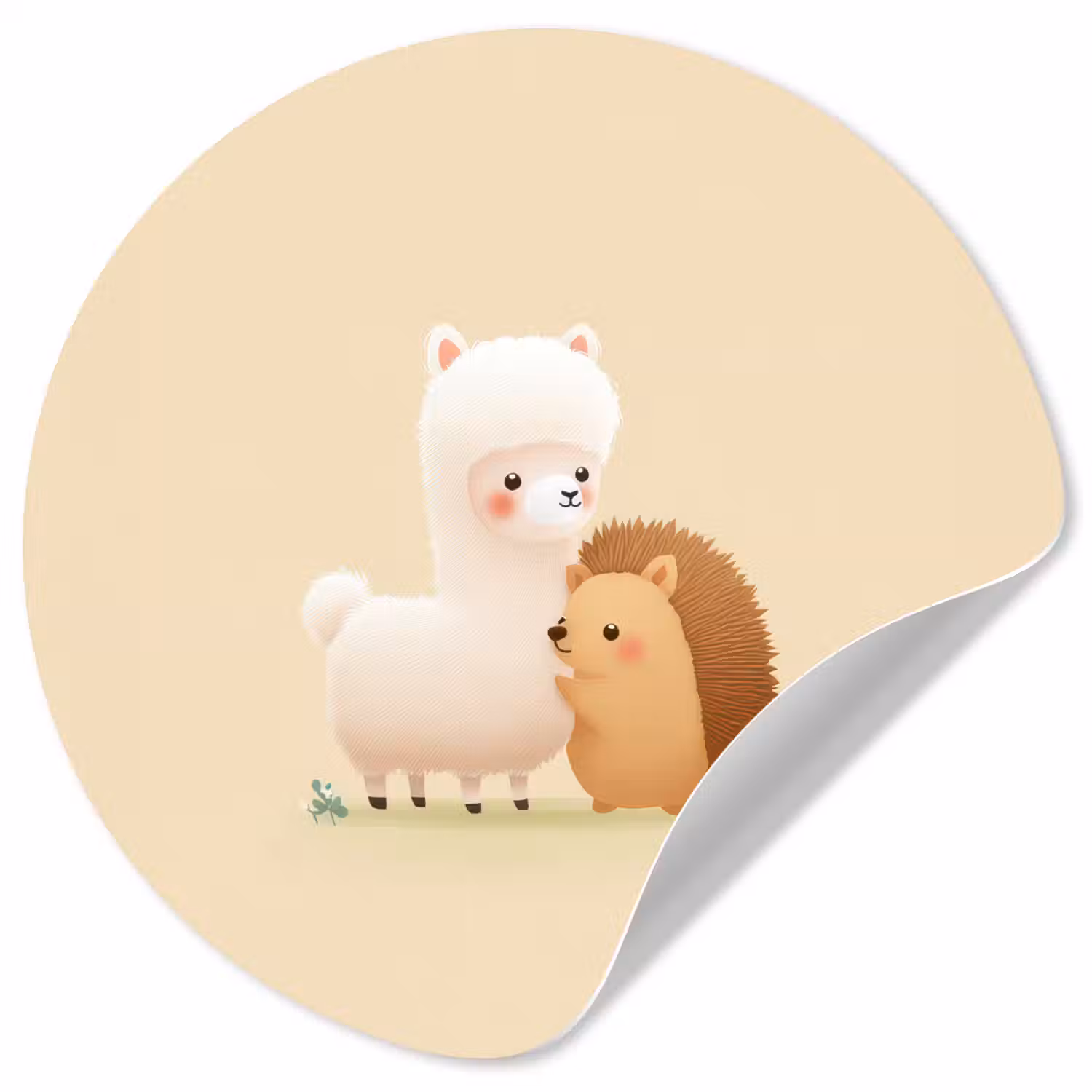 Alpaca - Egel - Bruin - Knuffelen Wandcirkel behangsticker klein -3d
