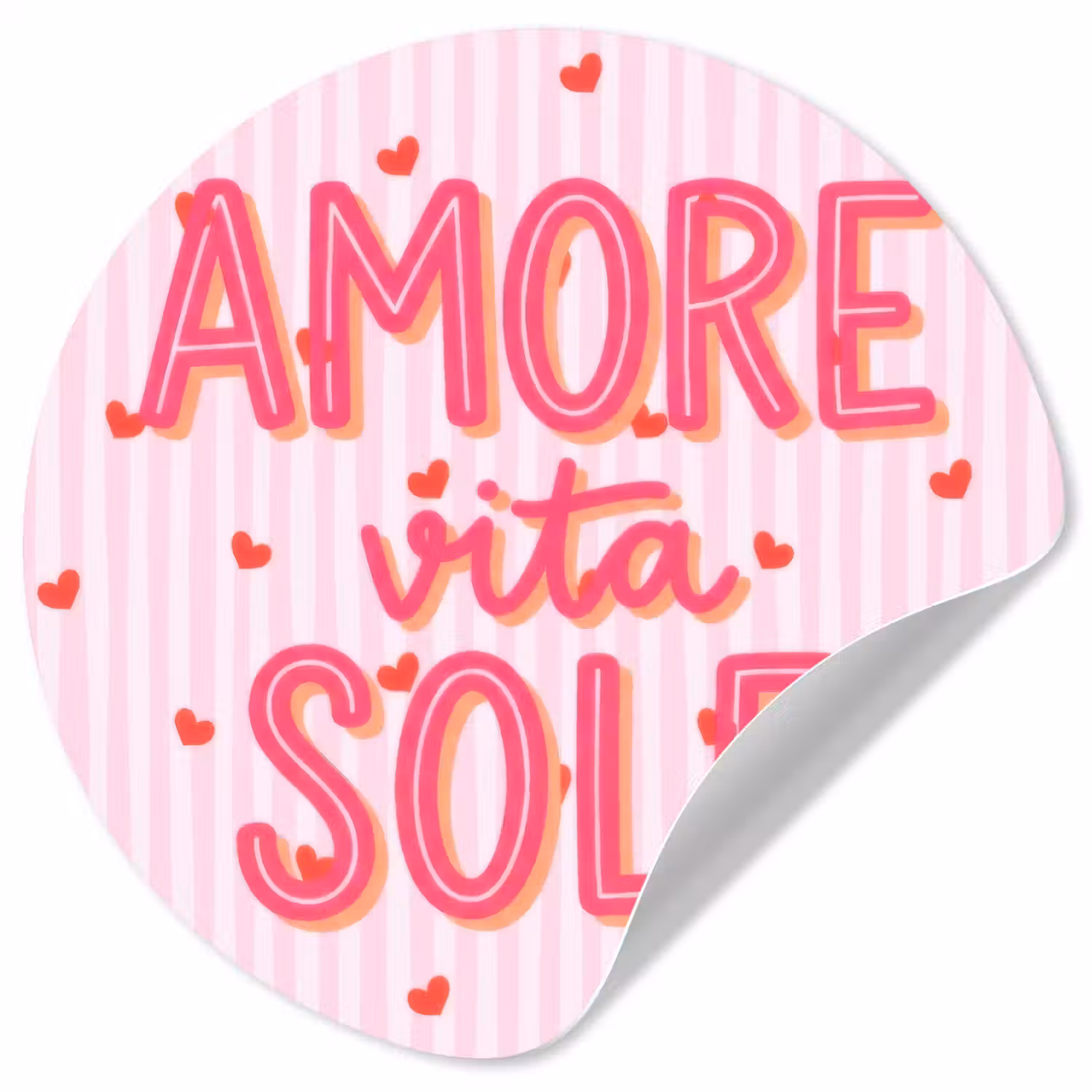 Amore vita sole - Roze - Hartjes Wandcirkel behangsticker klein -3d