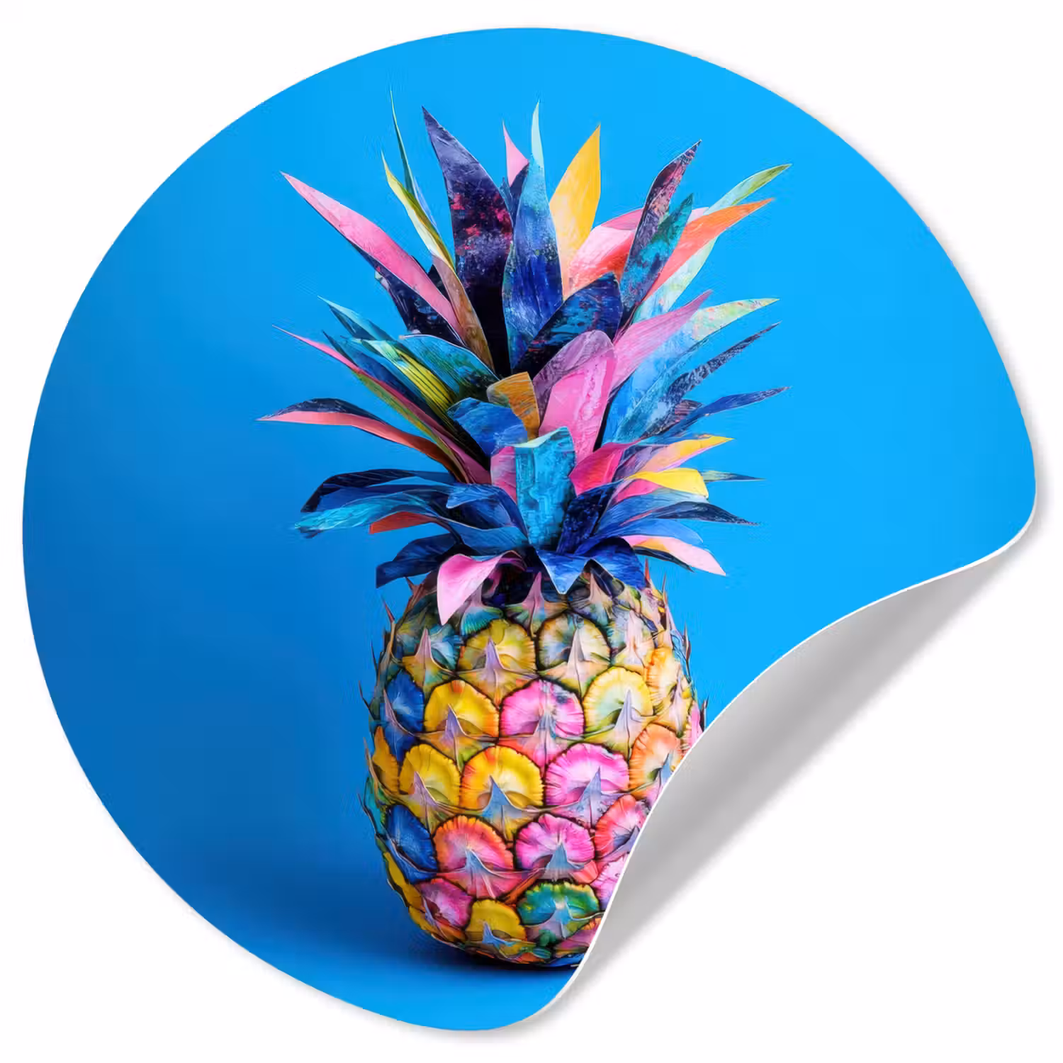 Ananas - Blauw - Tropisch - Vrolijk Wandcirkel behangsticker klein -3d
