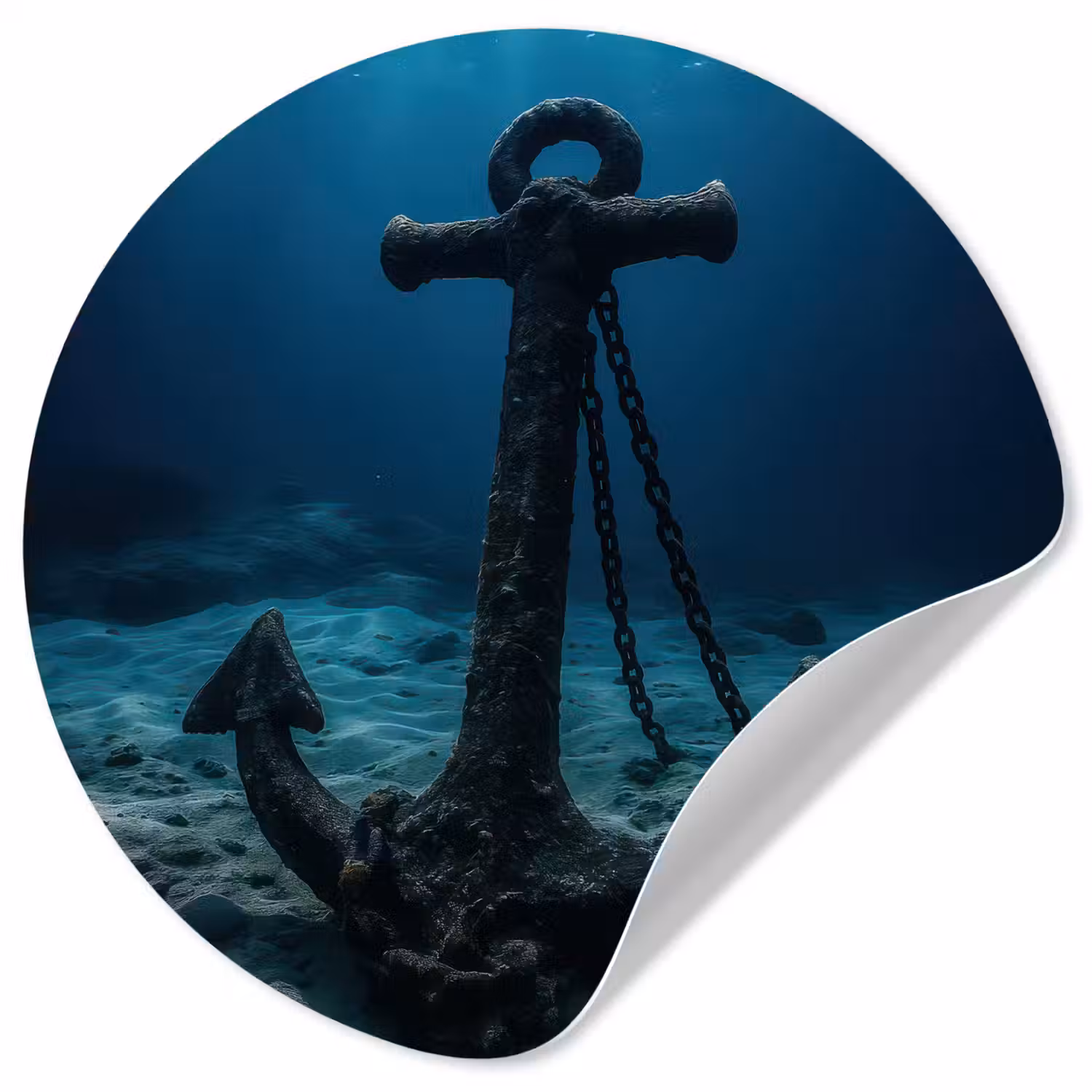 Anker - Ijzer - Zeebodem - Zand Wandcirkel behangsticker klein -3d