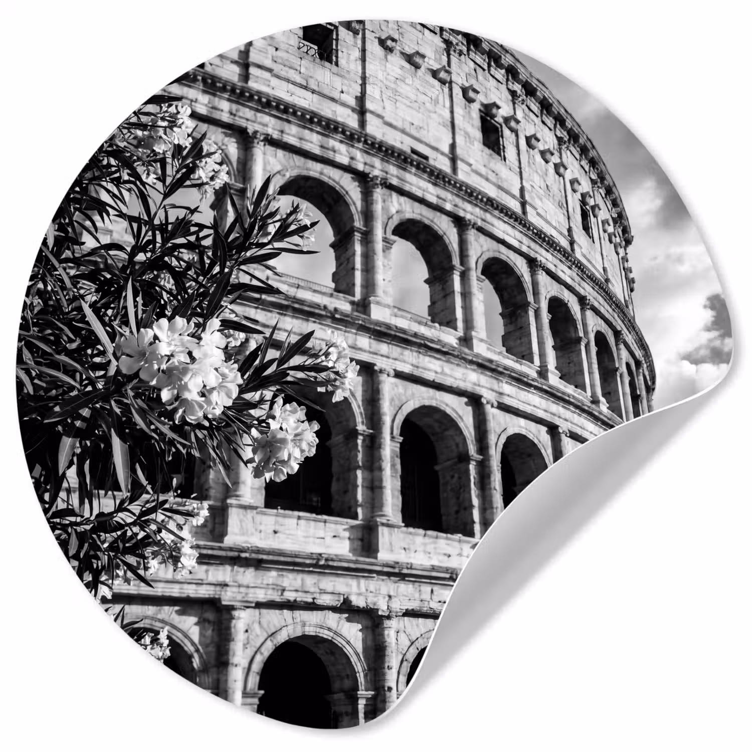 Architectuur - Colosseum - Rome - Historisch - Zwart-wit Wandcirkel behangsticker klein -3d