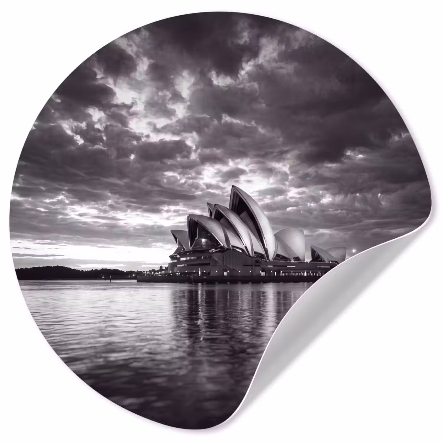 Architectuur - Water - Stad - Modern - Zwart-wit Wandcirkel behangsticker klein -3d