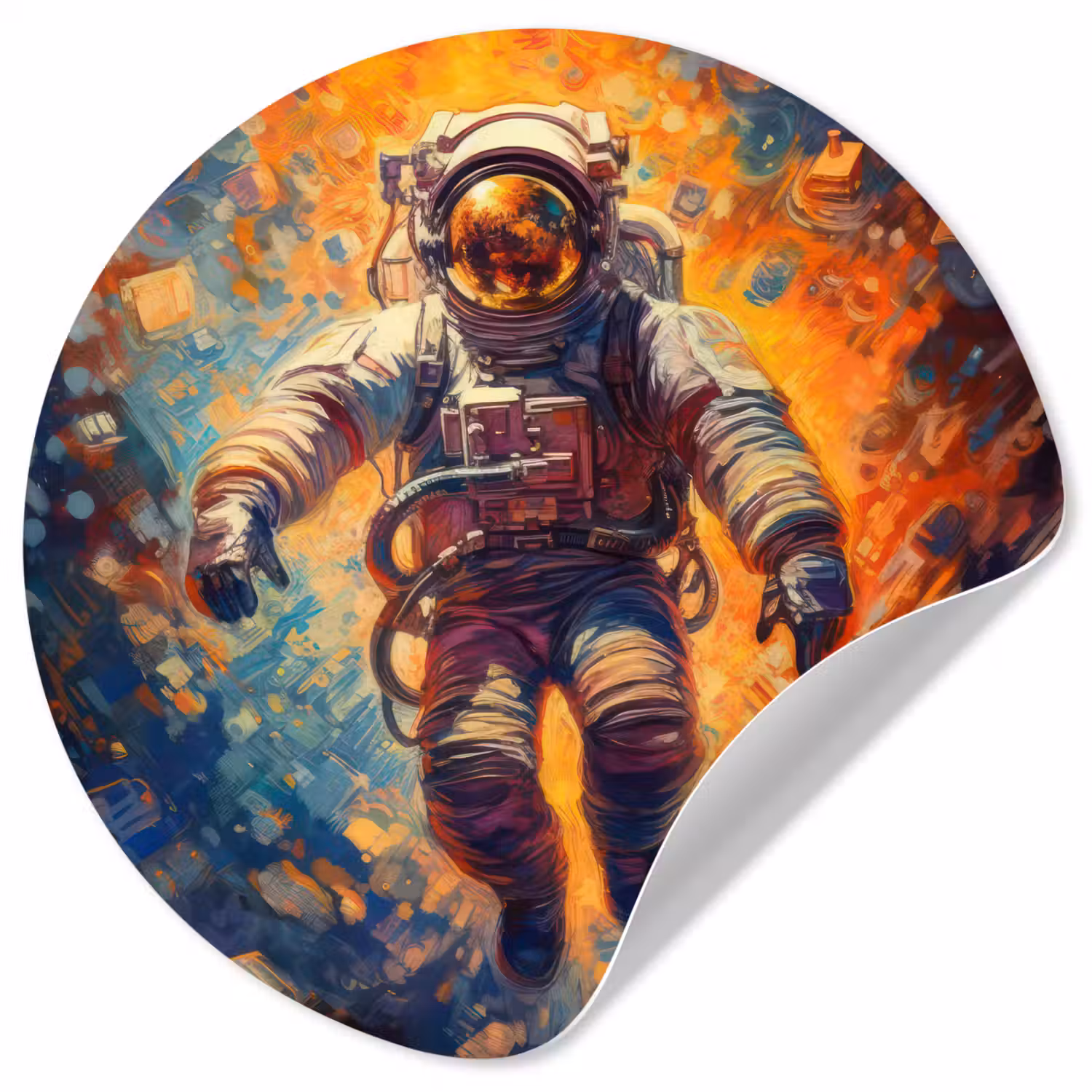 Astronaut - Neon - Oranje - Ruimte Wandcirkel behangsticker klein -3d