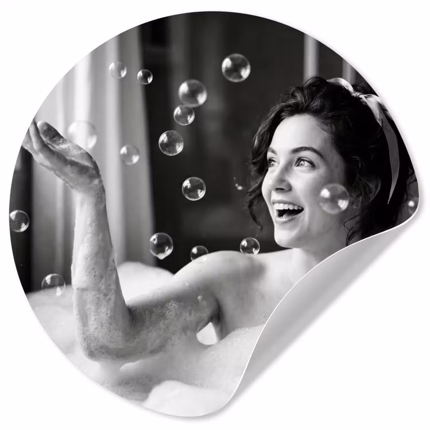 Bad - Bubbels - Zwart - Wit Wandcirkel behangsticker klein -3d