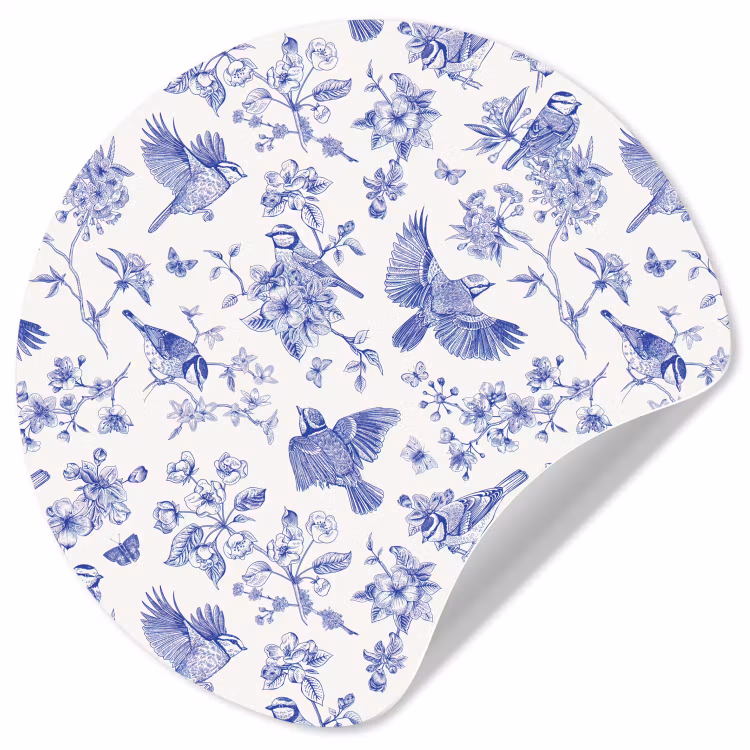 Birds - Flowers - Blue Wandcirkel behangsticker klein 186 -3d