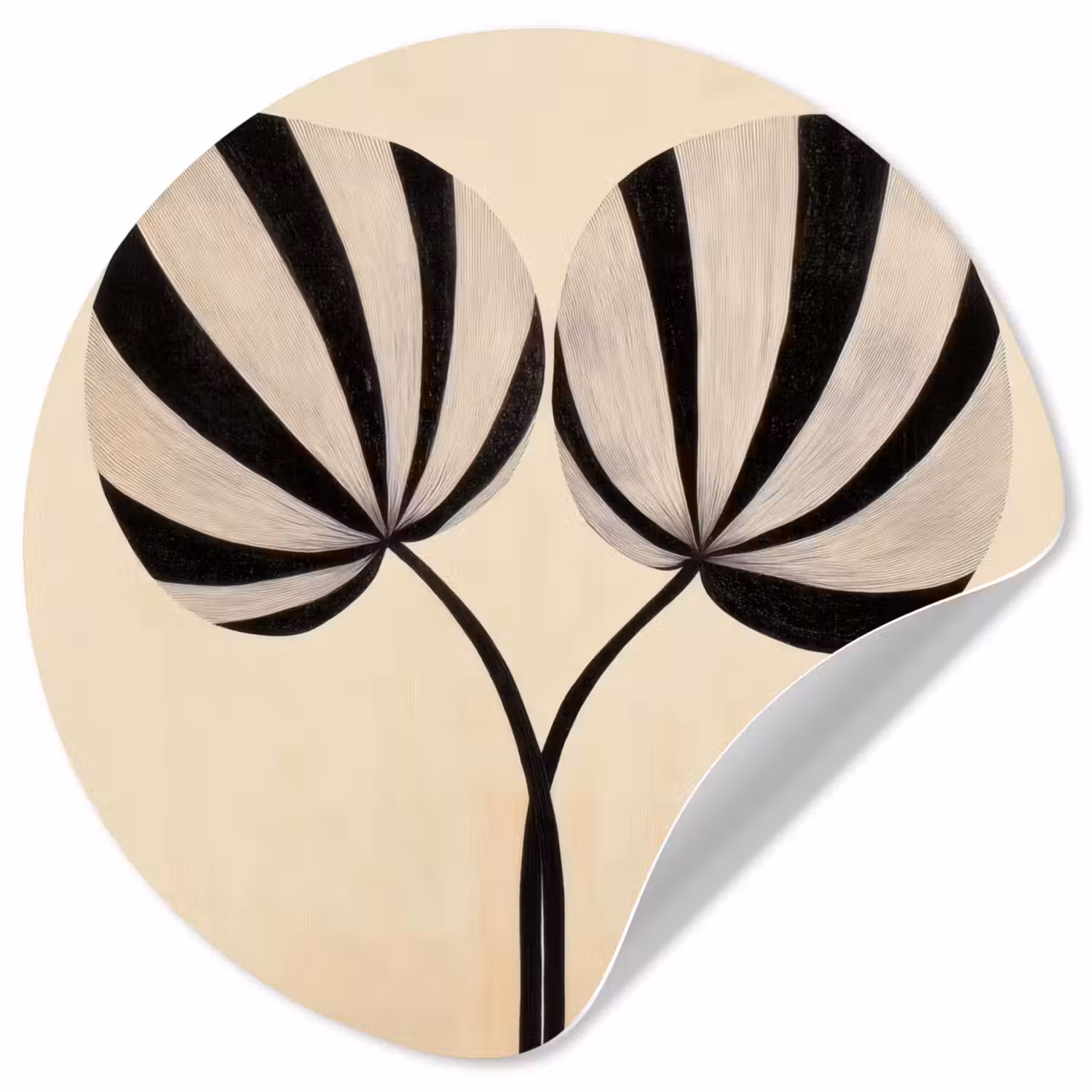 Bladeren - Gestreept - Stengel - Beige Wandcirkel behangsticker klein -3d
