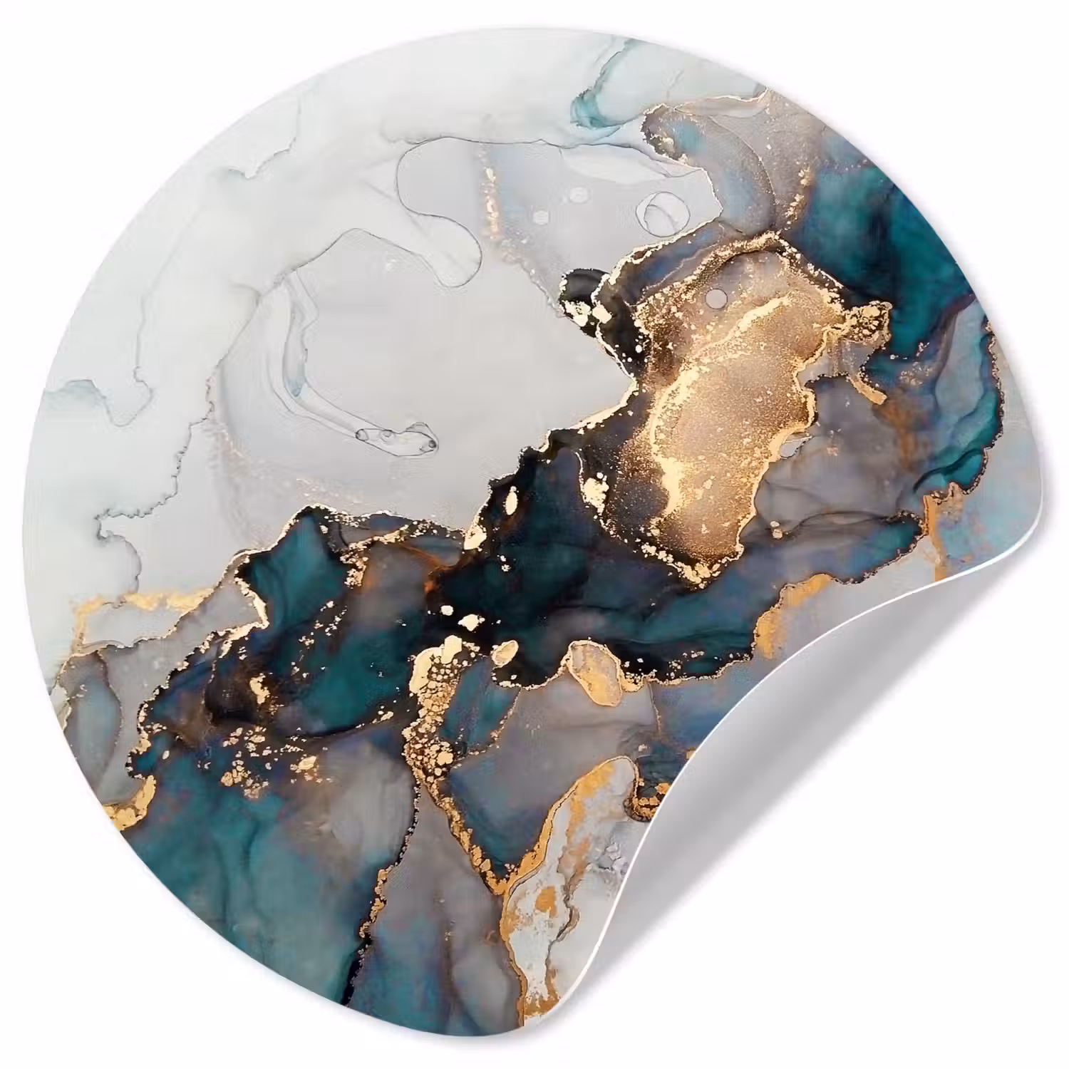 Blauw - Marmer - Goud Wandcirkel behangsticker klein -3d