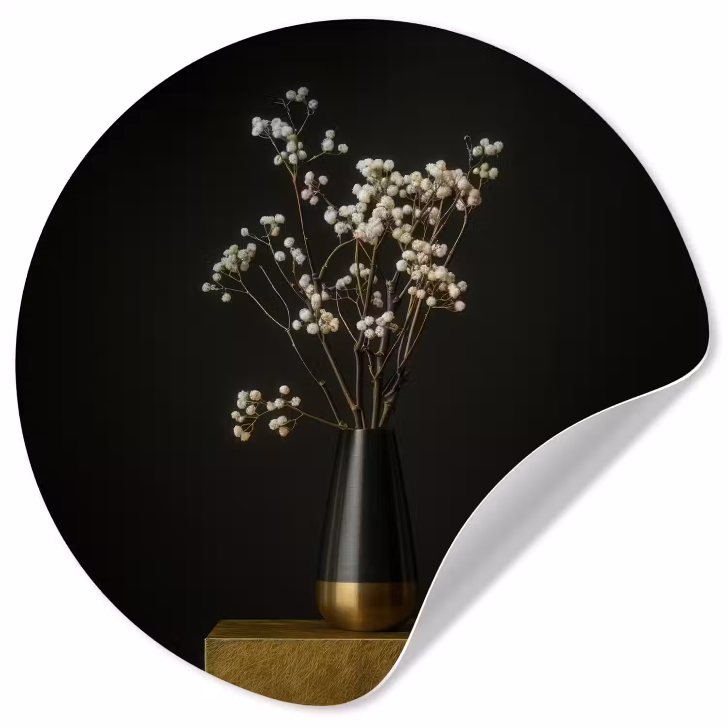 Bloembollen - Wit - Vaas - Minimalistisch Wandcirkel behangsticker klein -3d