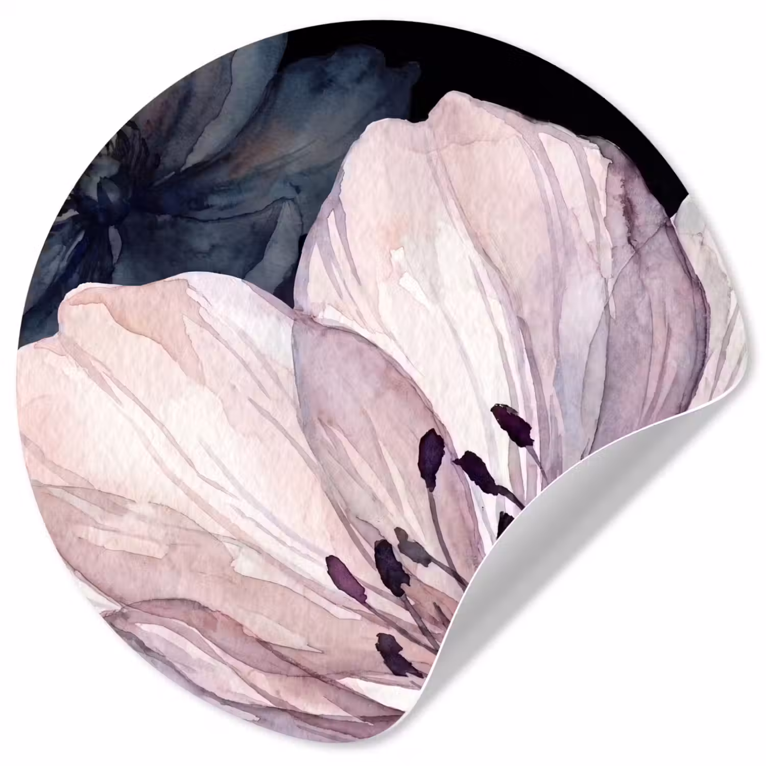 Bloemen - Aquarel - Modern - Roze - Donker Wandcirkel behangsticker klein -3d