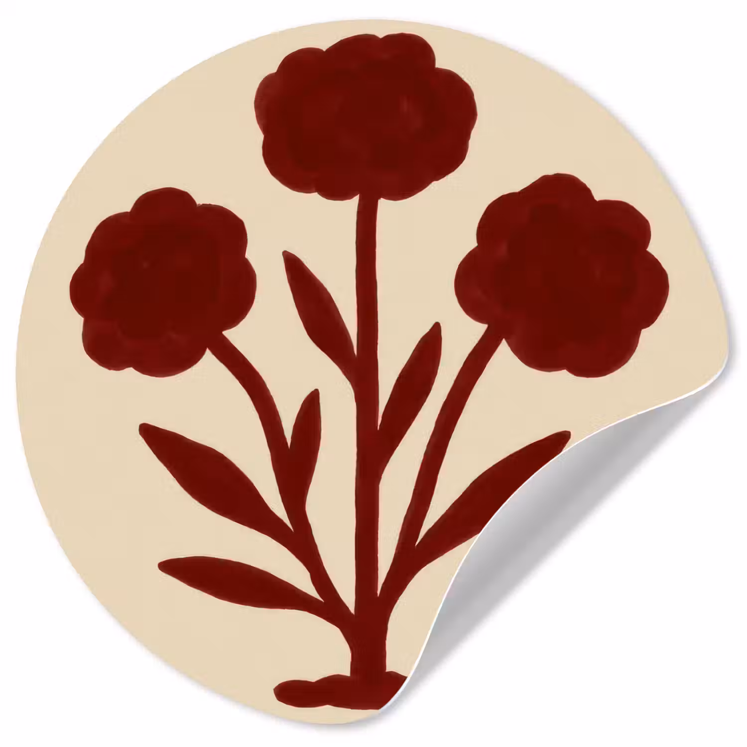 Bloemen - Bladeren - Rood - Minimalistisch Wandcirkel behangsticker klein -3d
