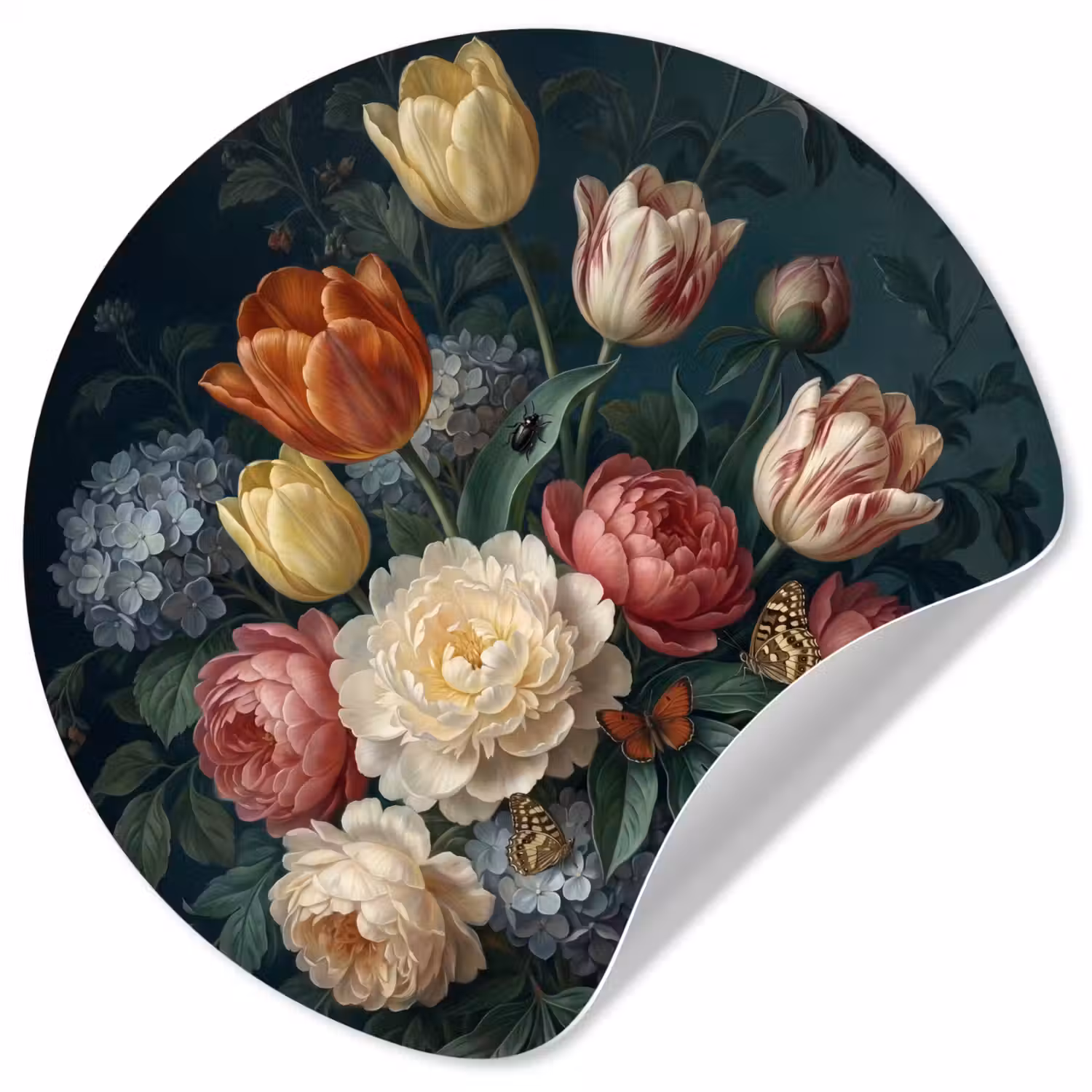 Bloemen - Boeket - Natuur - Klassiek - Donker Wandcirkel behangsticker klein -3d