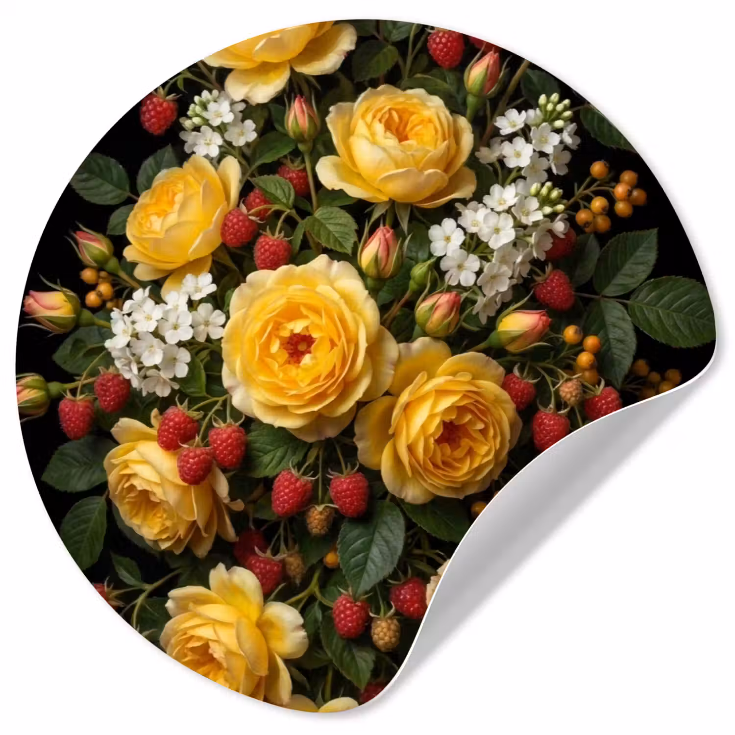 Bloemen - Boeket - Natuur - Klassiek - Geel Wandcirkel behangsticker klein -3d